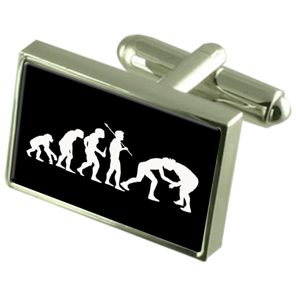 Evolution Ape to Man Wrestling Cufflinks Set with Gift Pouch - Perfect for Weddings, Business Meetings & Formal Events