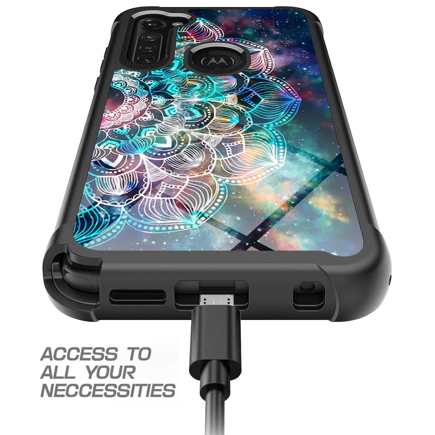 Rosebono Shockproof Hybrid Case for Moto G Stylus 2020 & Moto G Pro - Premium IMD Design with Galaxy Mandala Pattern - Perfect for Daily Protection & Style Enhancement