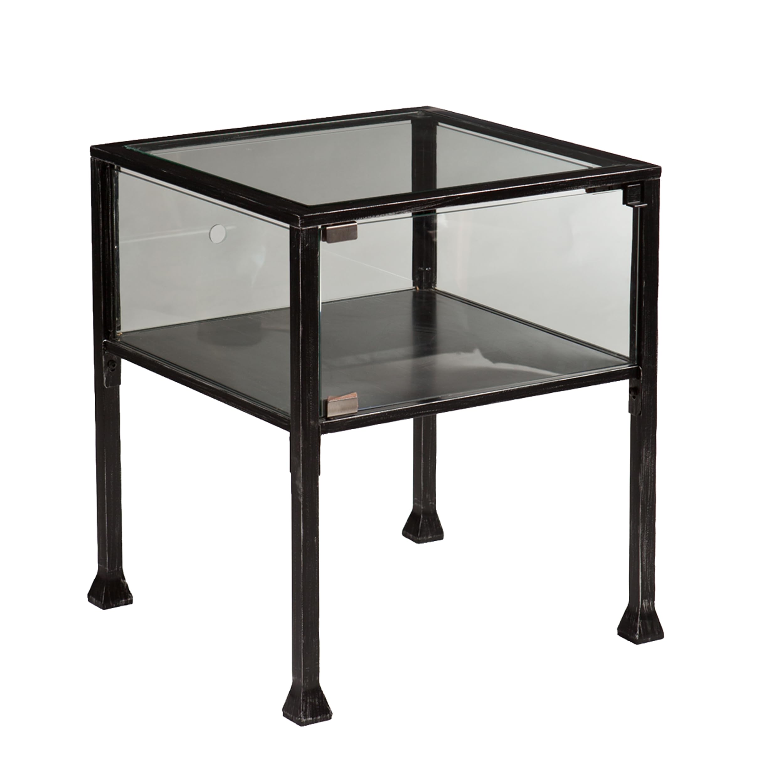 SEI Furniture Terrarium Display End Table - Black & Silver Distressed Finish - Perfect for Living Room, Bedroom, or Office Decor