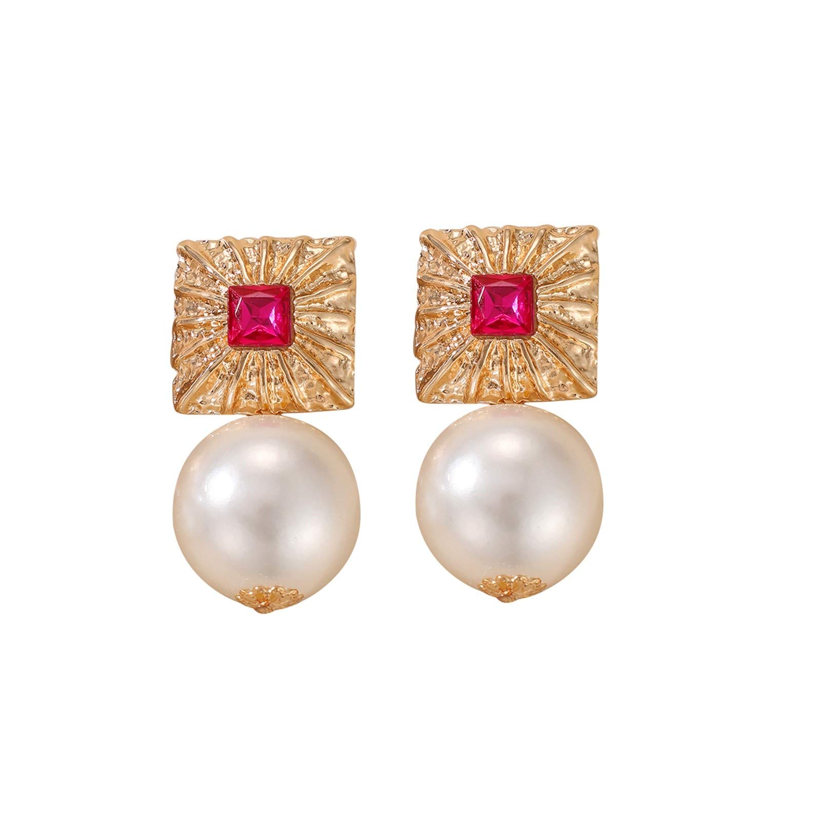 DDLmax Christmas Earrings for Women - Exaggerated Square Alloy Rhinestone Drop Earrings with Pearl Pendant | European & American Fashion Statement Jewelry | Perfect for Holiday Parties, Gift Giving & Special Occasions