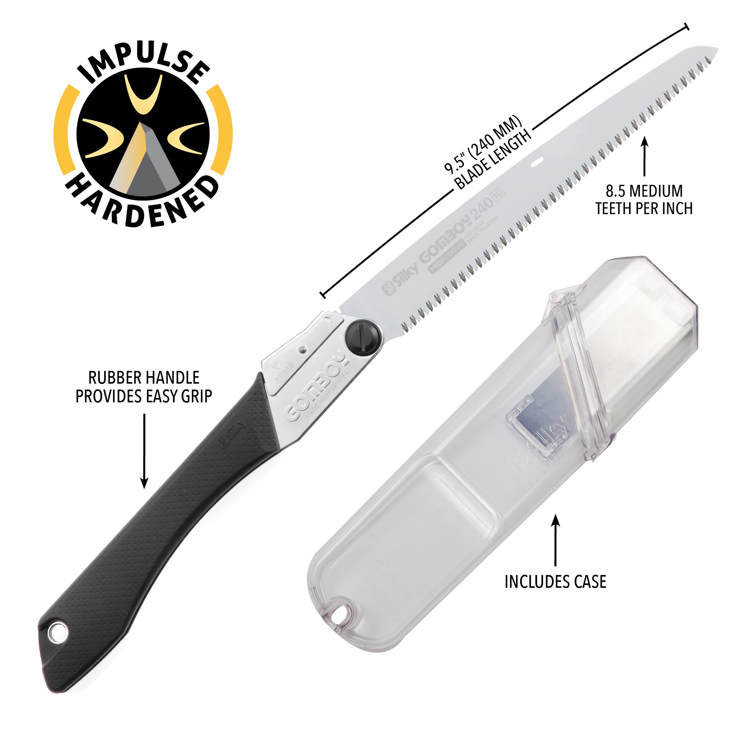 Silky GomBoy Professional 240mm Folding Saw with Medium Teeth (121-24) - Perfect for Camping, Woodworking & Outdoor Survival