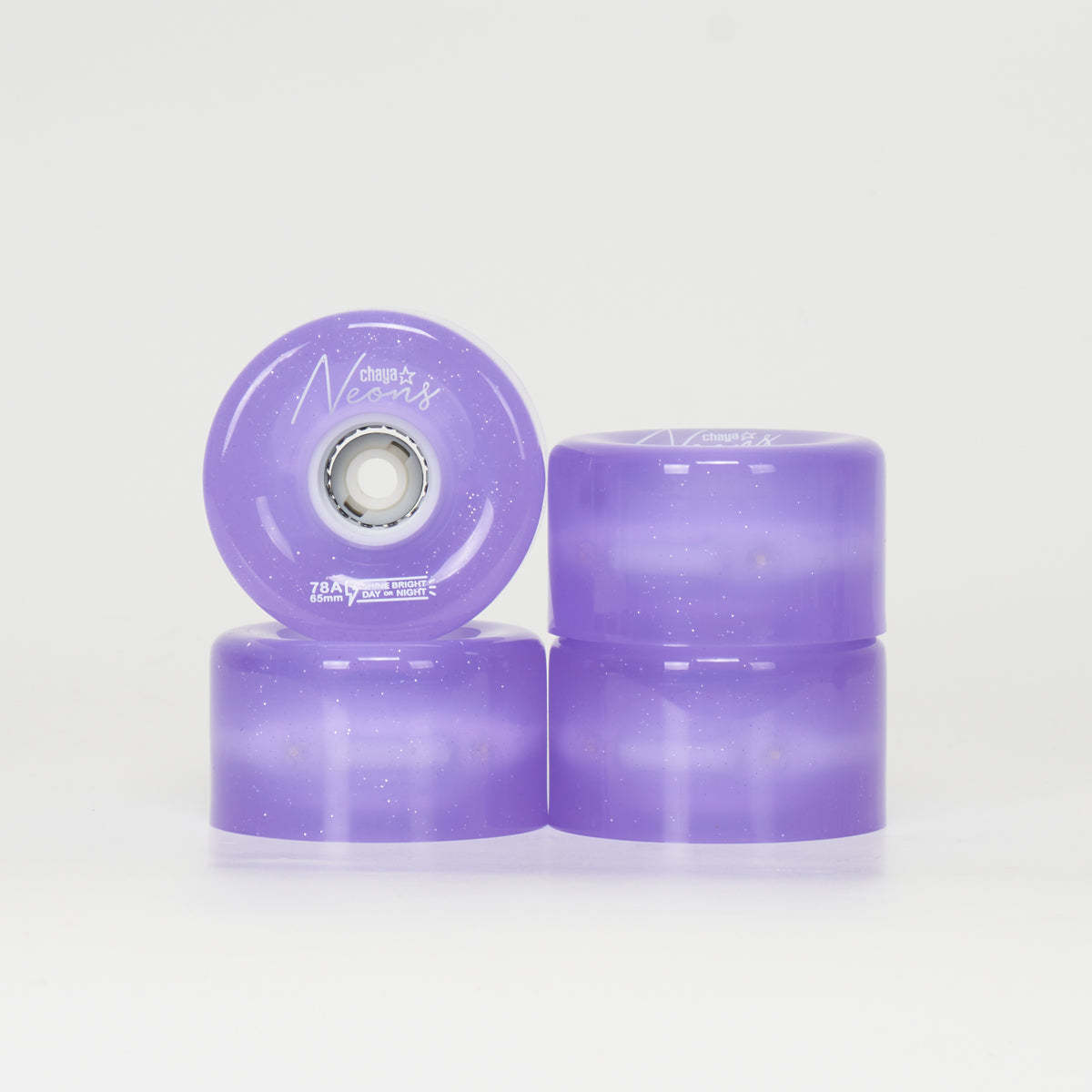 Chaya LED 65mm 78a Skateboard Wheels - Purple Glitter Light Up Wheels for Night Skating & Outdoor Fun