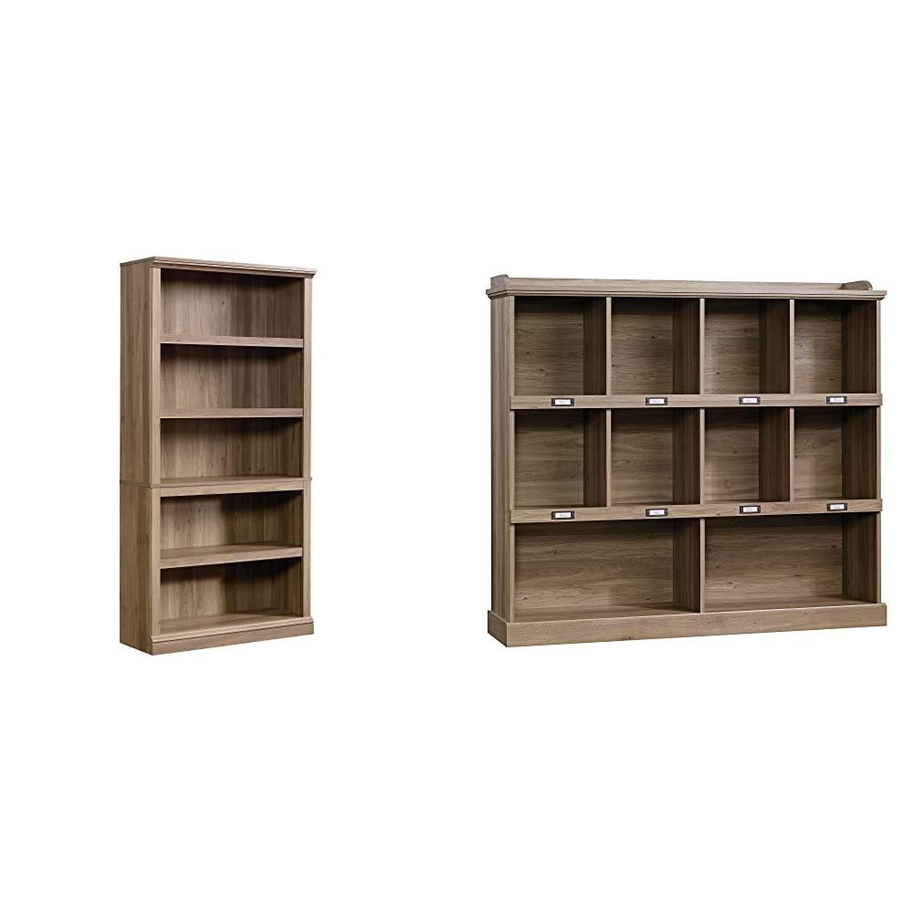 Sauder 5-Shelf Bookcase & Barrister Lane Cubby Shelf in Salt Oak Finish - 35.28