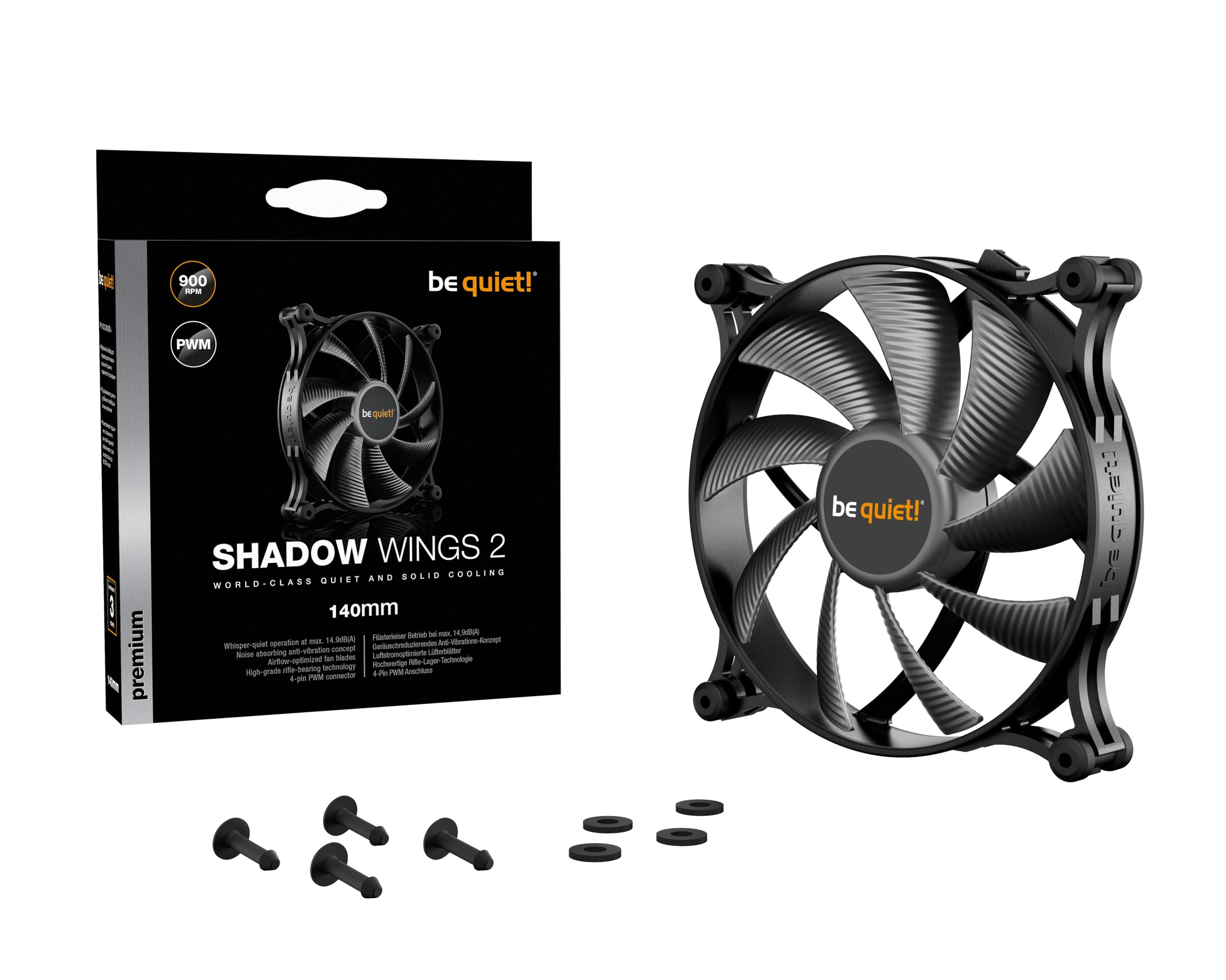 be quiet! Shadow Wings 2 140mm PWM High-Performance Cooling Fan - BL087 - Ultra Quiet PC Case Fan for Gaming Rigs, Workstations & Home Theater PCs