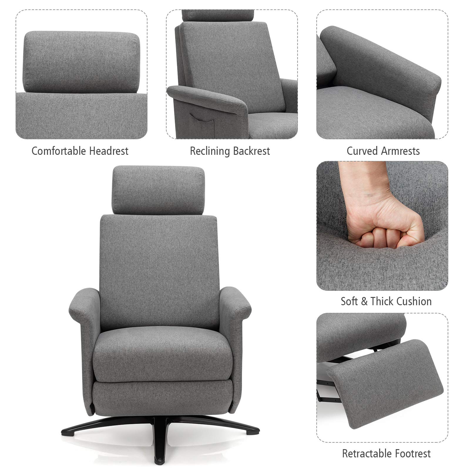 Giantex Recliner Chair with Vibration Massage - 360° Swivel Reclining Sofa Chair with Adjustable Headrest & Footrest, Ergonomic Design with Side Pocket & Remote Control - Perfect for Living Room, Home Theater, Office & Gaming Setup