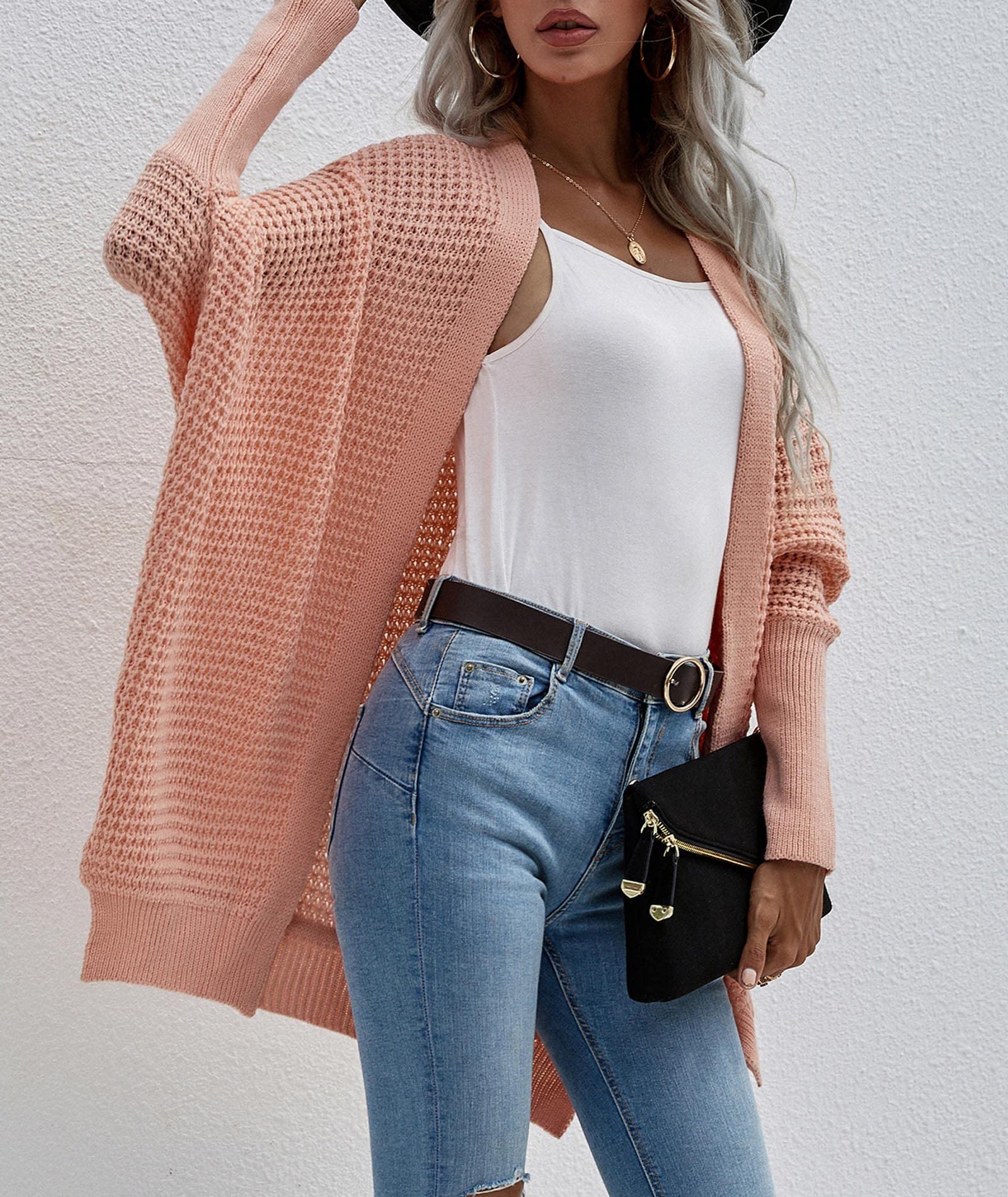 FYEARFOX Women's Long Sleeve Waffle Knit Cardigan - Cozy Ribbed Open Front Crochet Sweater for Fall & Winter | Perfect for Casual Outfits, Office Wear & Coffee Dates
