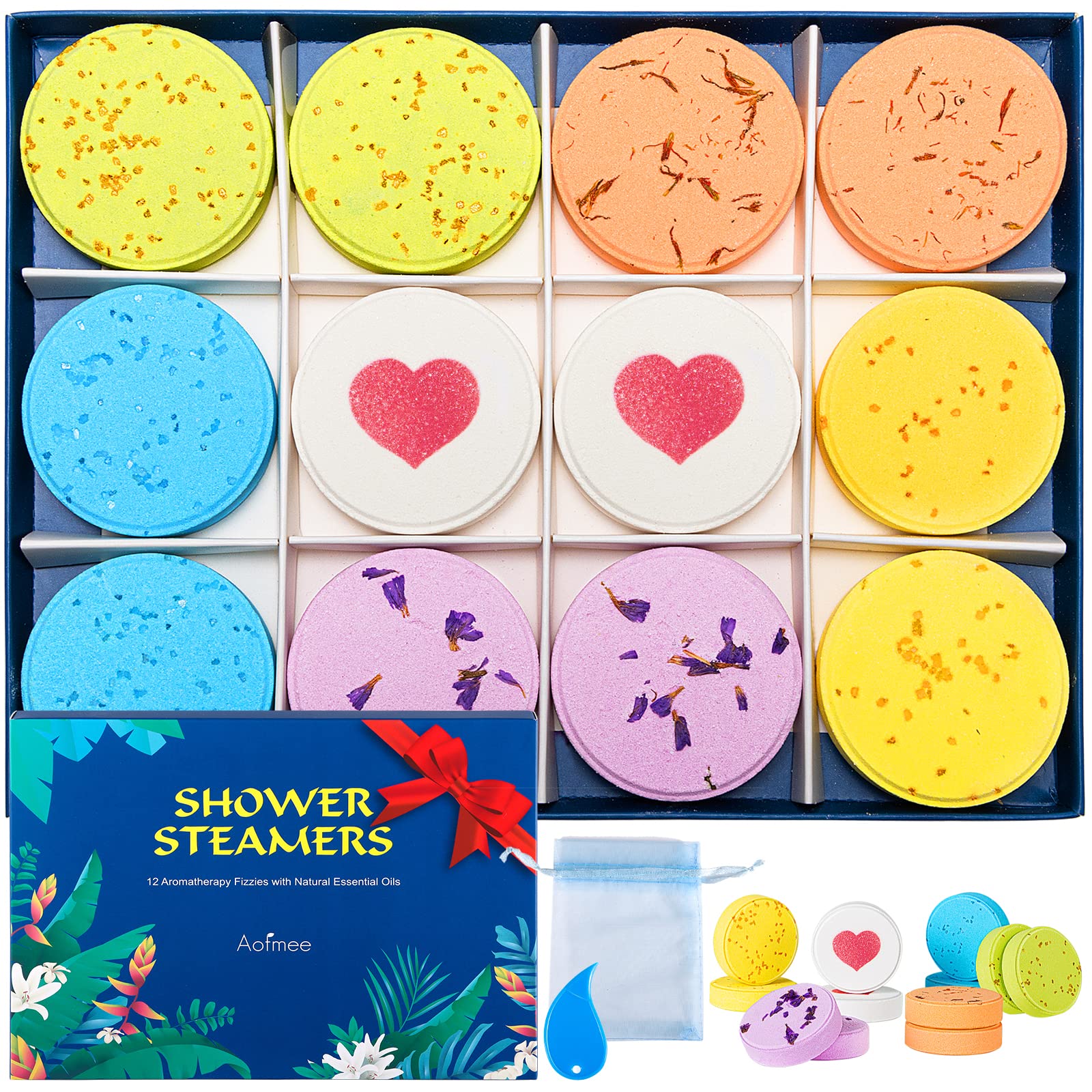 Aofmee Aromatherapy Shower Steamers - 12 Pack Relaxing Shower Bombs with Essential Oils, Perfect Stress Relief Gifts for Women - Ideal for Christmas, Birthday, Valentine's Day & Mother's Day - Use in Bathroom for Spa-Like Relaxation and Mood Enhancement