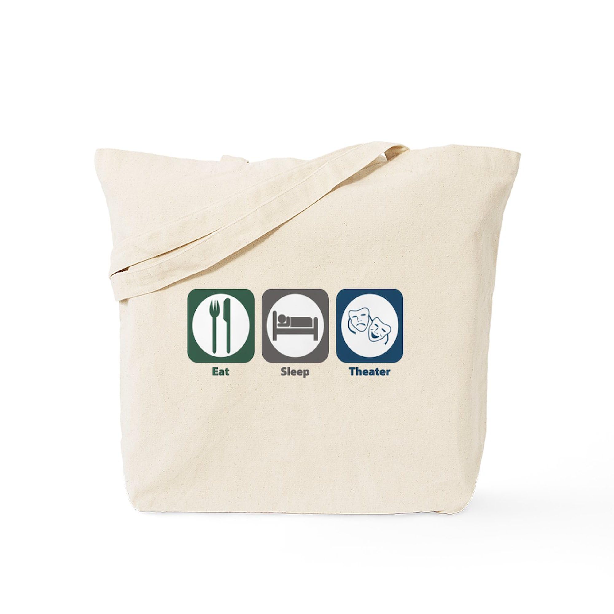 Eat Sleep Theater Tote Bag - Natural Canvas Reusable Shopping Bag for Theater Lovers, Movie Nights & Grocery Shopping