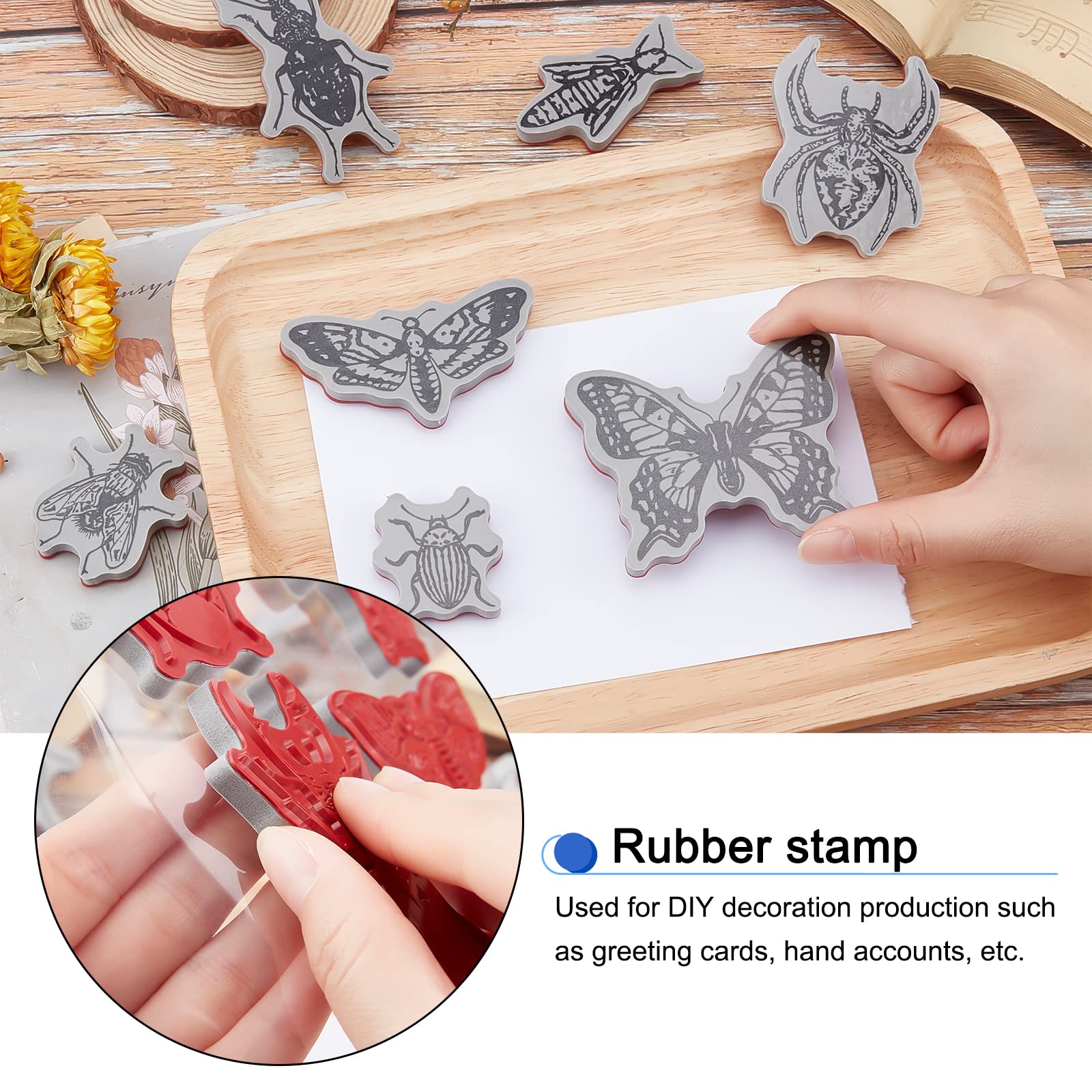 GLOBLELAND Insect Rubber Stamps Set - Butterfly, Dragonfly, Beetle & Ladybug Stamps for DIY Scrapbooking, Card Making, Photo Album Decoration - Perfect for Birthday Cards, Journals, and Paper Crafts