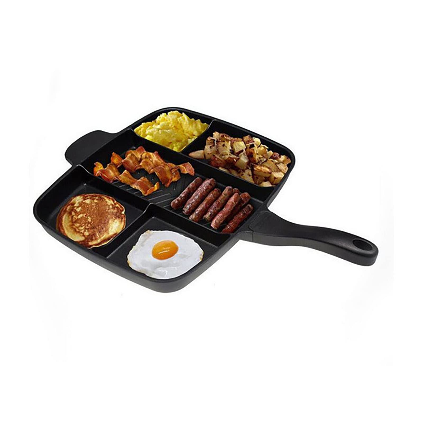 iFCOW 5-in-1 Nonstick Divided Frying Pan - Multi-Function Breakfast Skillet for Eggs, Bacon & Pancakes - Induction Compatible Grill Cooking Pan - Perfect for Family Breakfasts & Camping Meals