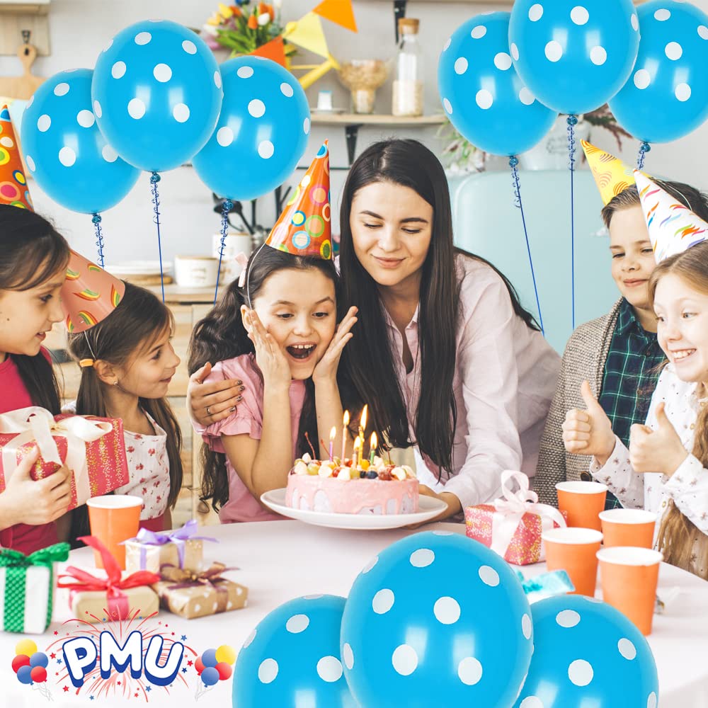 PMU Polka Dot Balloons 11 Inch - Premium Baby Blue with White Dots (Pack of 6) | Perfect for Birthday Parties, Baby Showers & Wedding Decorations