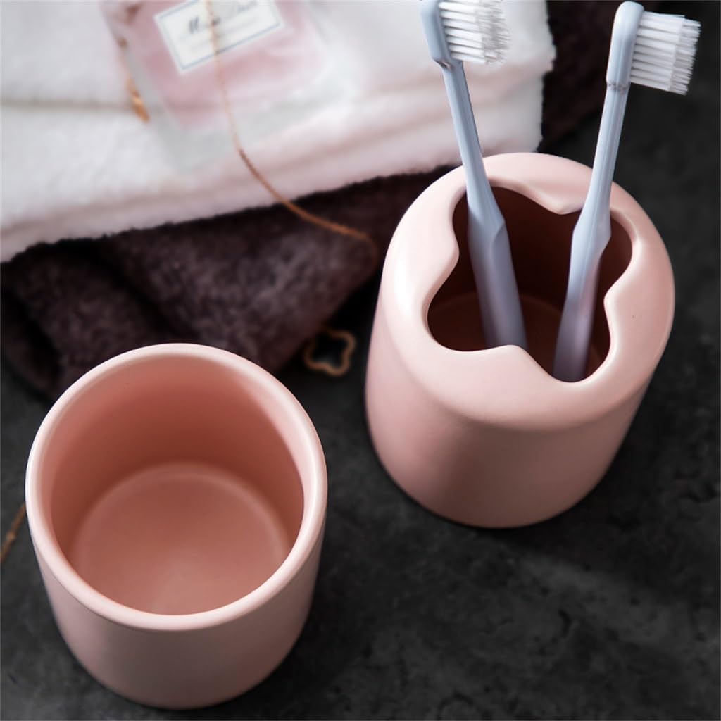 Ceramic Toothbrush Holder & Gargle Cup Set - Bathroom Organizer for Home, Hotel, and Travel | Durable Sanitary Wash Kit for Oral Care Essentials