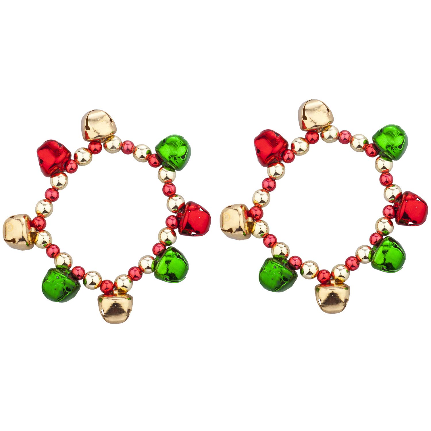 Silver Jingle Bell Bracelet Set - 2PC Christmas Holiday Jewelry for Party Gifts