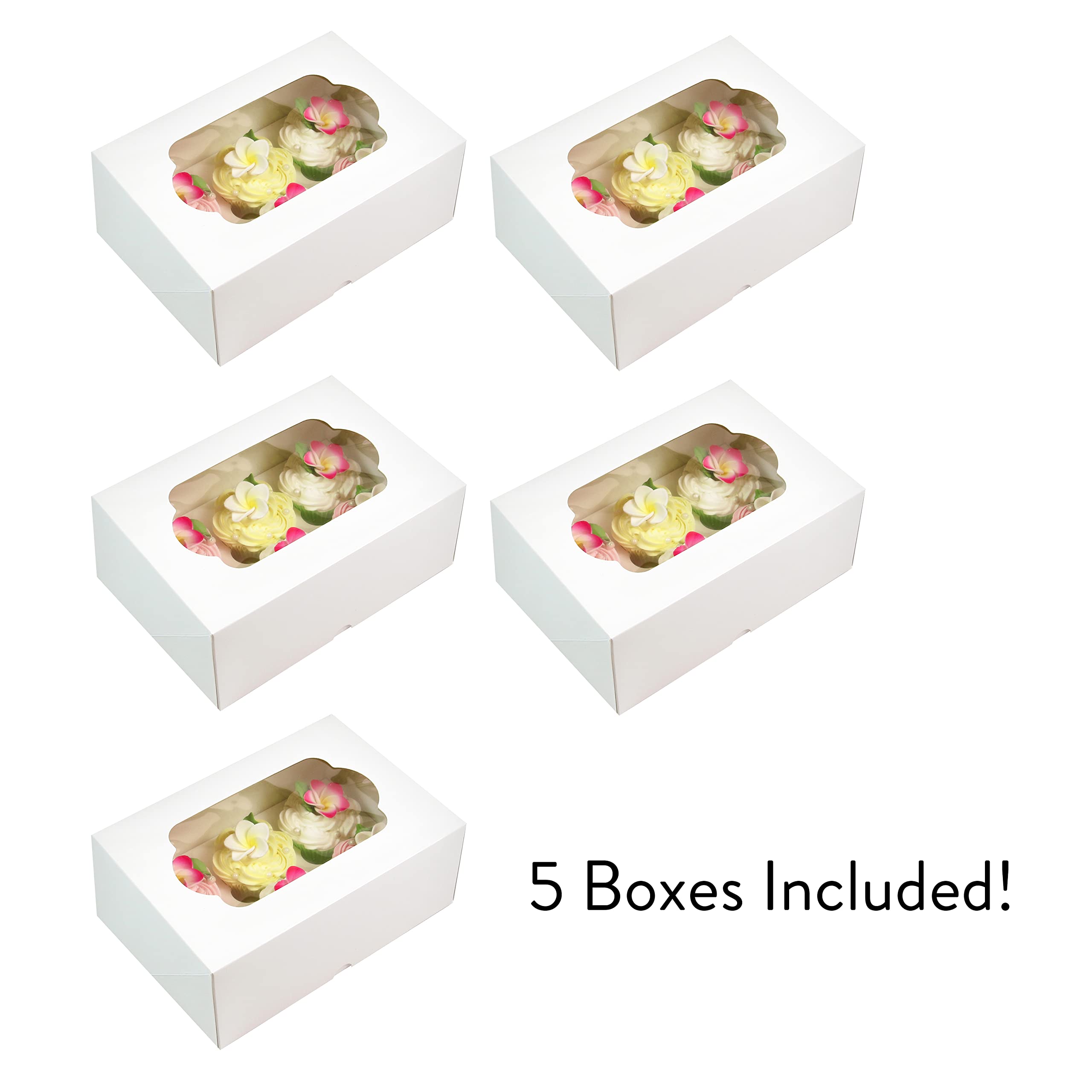Global Sugar Art 6-Cupcake Box with Window - Sturdy White Pastry Container for Muffins, Cookies, Brownies & Cinnamon Rolls (10