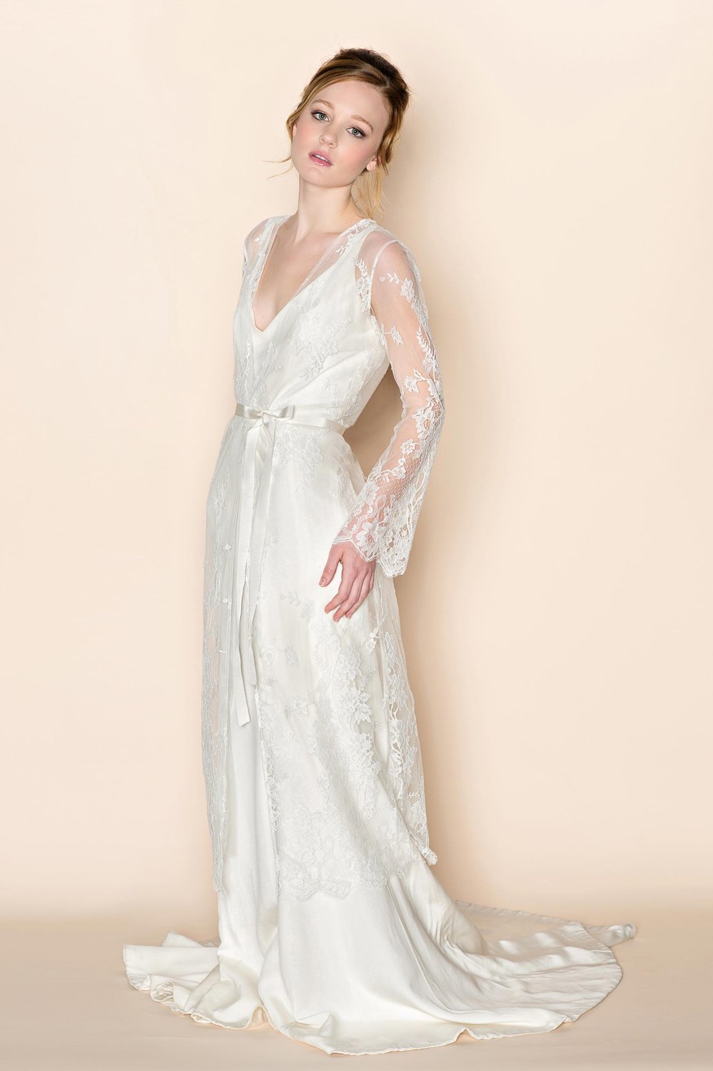 Juliet French Lace Robe Coat Cover Up in Ivory - Elegant Bridal Loungewear & Wedding Nightgown for Bridal Shower, Honeymoon & Special Occasions