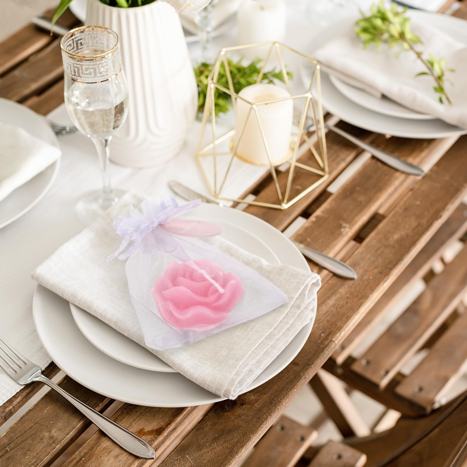 Pink Rose Tealight Candles 24-Pack - Wedding Favors & Party Decor for Guests