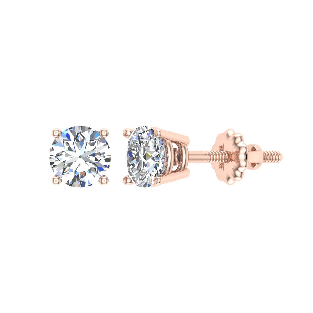 14K Gold Round Cut Diamond Stud Earrings for Women & Men - 1/4 to 1.00 ct t.w. with Gift Box & Authenticity Cards - Perfect for Weddings, Anniversaries & Special Occasions