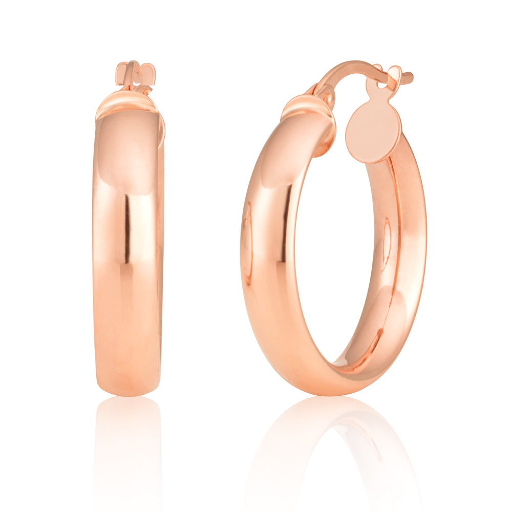 9ct Rose Gold Plain 15mm Hoop Earrings for Women - Minimalist Everyday Jewelry for Work, Date Night & Special Occasions