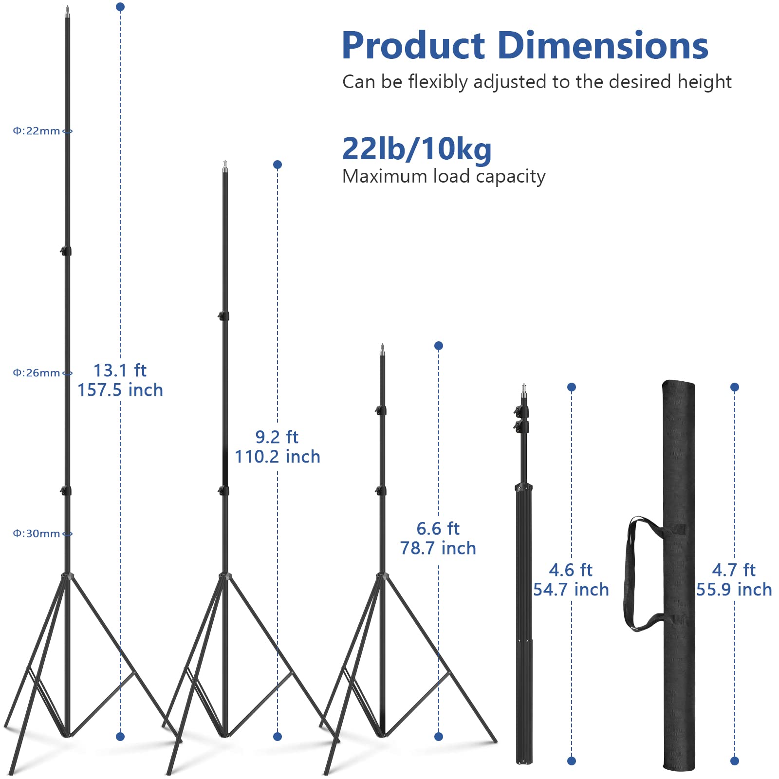 13ft Heavy Duty Light Stand for Photography & Video - 13'/160inch/400cm Air Cushioned Sky High Tripod with Carrying Case - Perfect for Gimbal Stabilizers, DSLR Cameras, LED Ring Lights & Studio Flash - Ideal for Sports Shooting, YouTube Videos & Professional Photography