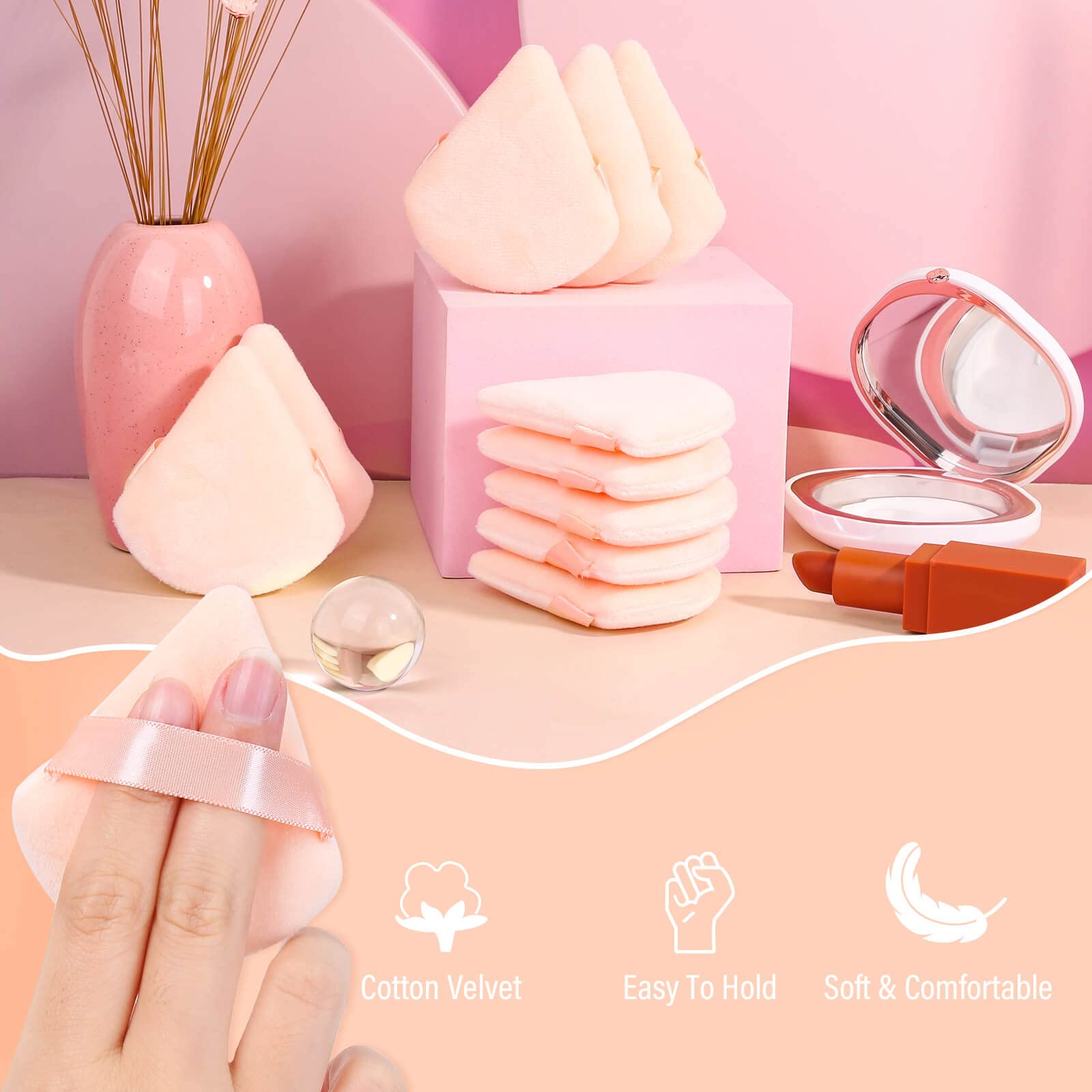 Thrilez 20pcs Triangle Makeup Powder Puffs - Soft Loose & Pressed Powder Applicators for Face & Eye Setting - Premium Beige Cosmetic Sponge Puffs for Flawless Makeup Application - Perfect for Daily Use, Travel & Professional Makeup Kits