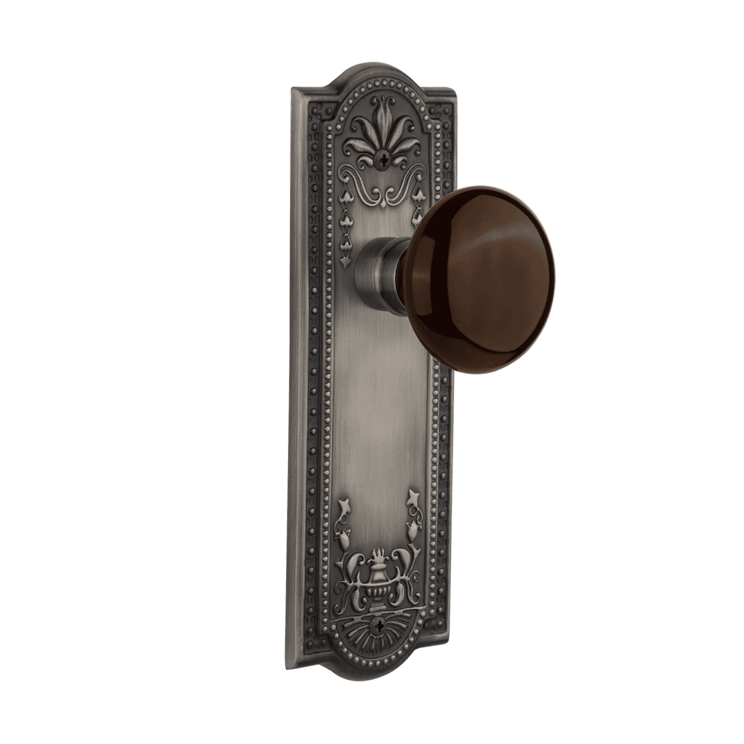 Antique Pewter Brown Porcelain Knob Meadows Long Plate - Elegant Dining & Kitchen Decor for Vintage Style Homes