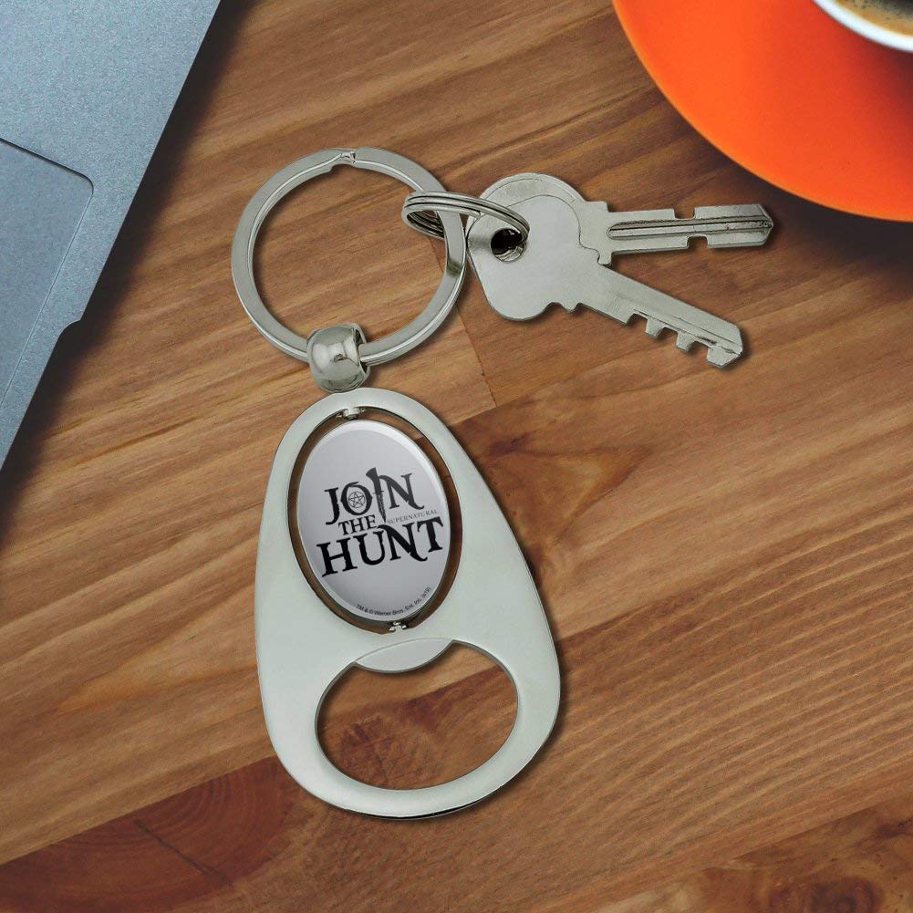 Supernatural Join The Hunt Keychain - Chrome Metal Spinning Oval Bottle Opener for Beer & Soda - Perfect for Fans, Collectors & Outdoor Adventures
