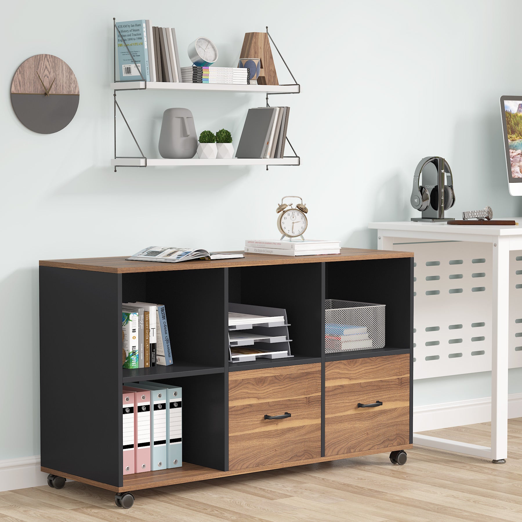 43 File Cabinet with Wheels - Mobile Letter Size Filing Storage Cabinet for Office, Home, or School Organization