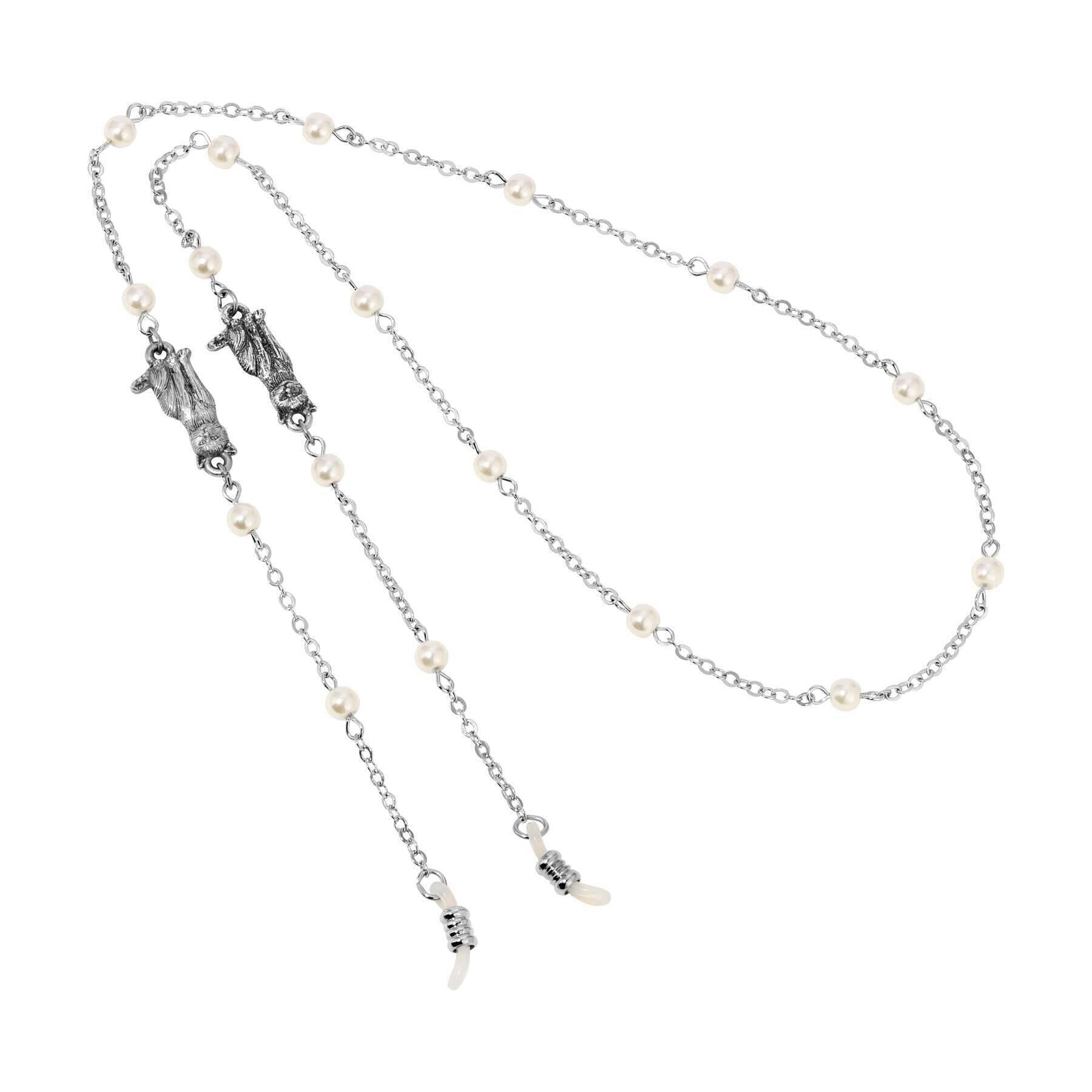 1928 Jewelry Round Faux Pearl Cable Chain Eyeglass Holder Necklace - 26 Inch Adjustable Length for Reading Glasses & Sunglasses - Perfect for Work, Travel and Everyday Use