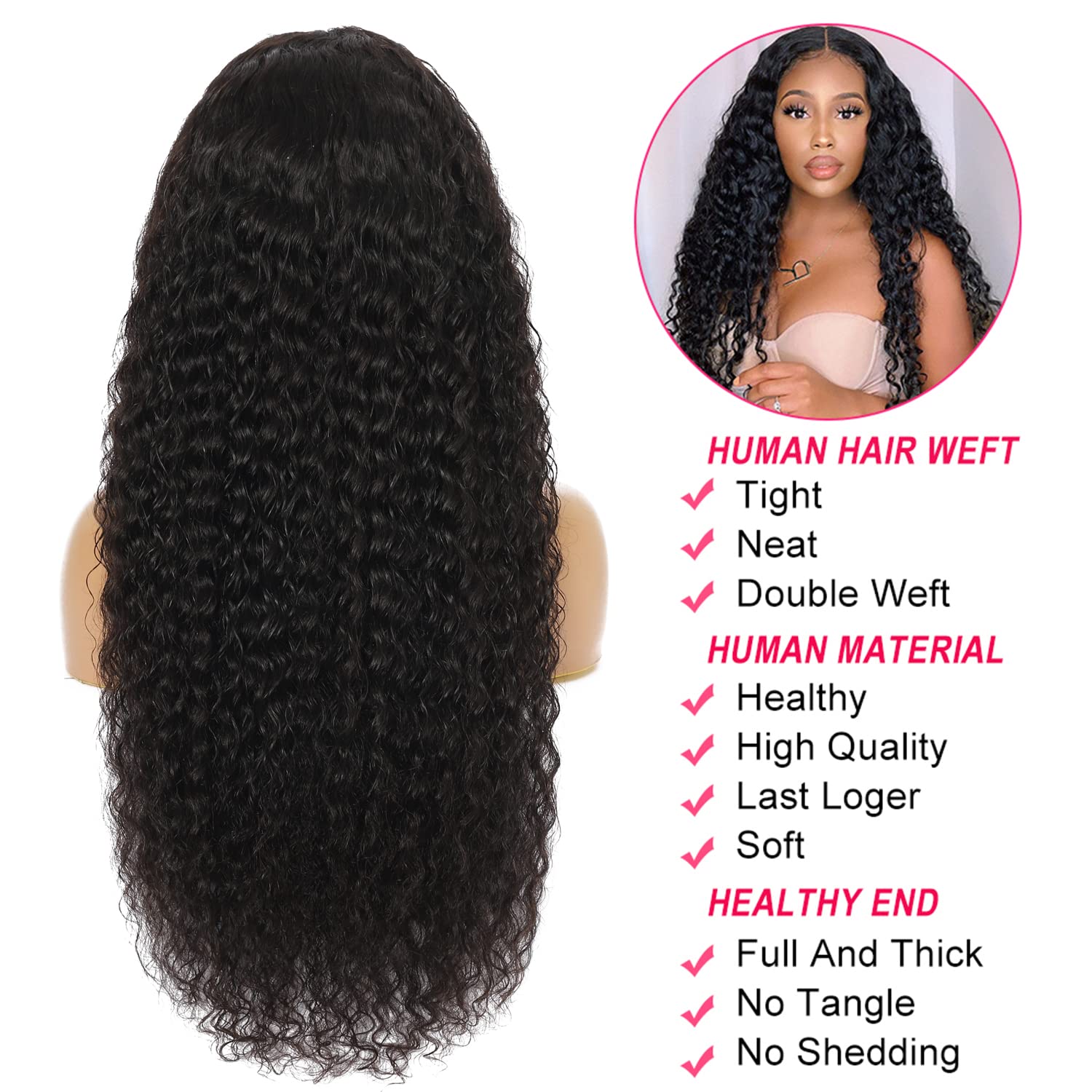 13x4 Deep Wave Lace Front Wig Human Hair | Pre Plucked Brazilian Virgin Hair with Baby Hair | 180% Density Wet & Wavy Transparent Lace Wig | Natural Black Color 24 Inch | Perfect for Daily Wear, Parties & Special Occasions