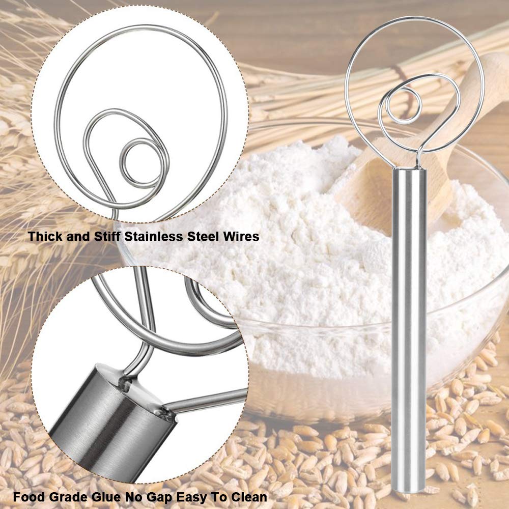 Alanfox 12-Inch Stainless Steel Danish Dough Whisk - Professional Bread Mixer for Baking Sourdough, Pizza, Cake & Pastry - Dishwasher Safe & Easy Clean - Perfect for Home Bakers & Professional Kitchens