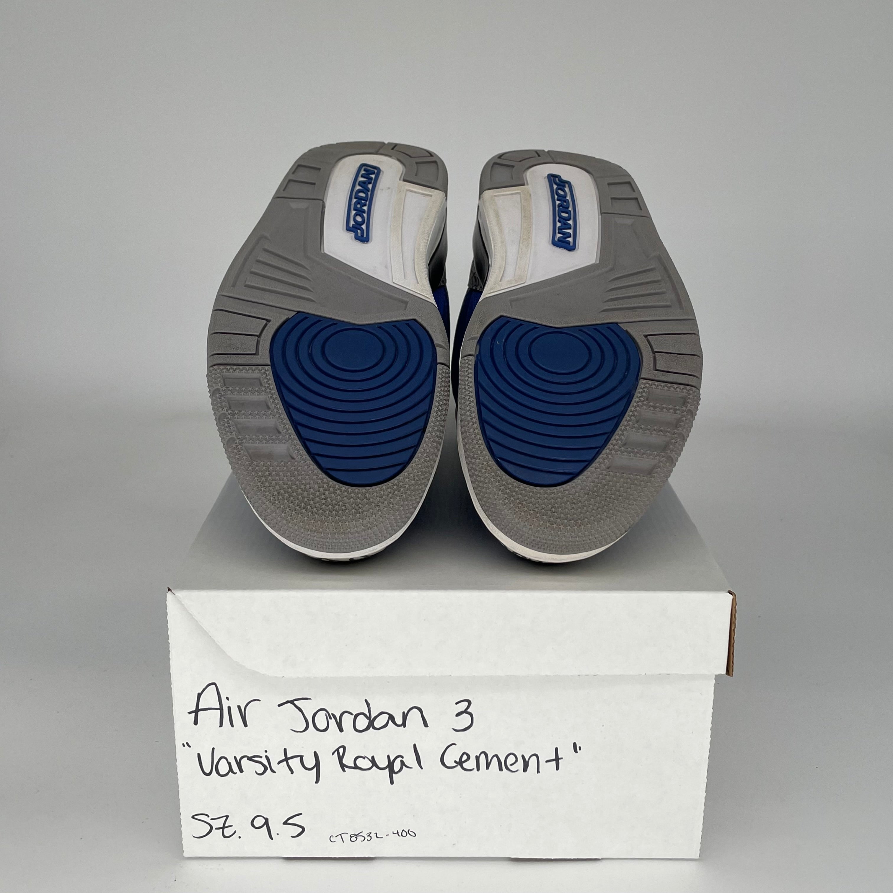 AIR JORDAN 3 VARSITY ROYAL CEMENT Retro Sneakers - Men's Size 9.5/Women's Size 11 - Style CT8532-400 - Basketball Shoes for Streetwear & Casual Outfits