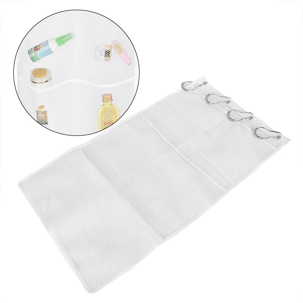 Hanging Mesh Shower Organizer with 6 Pockets & 4 Rings - Waterproof Bathroom Storage Caddy for Toiletries, Kids Bath Toys, and Shower Essentials - Perfect for Small Spaces, Dorm Rooms, and Family Bathrooms