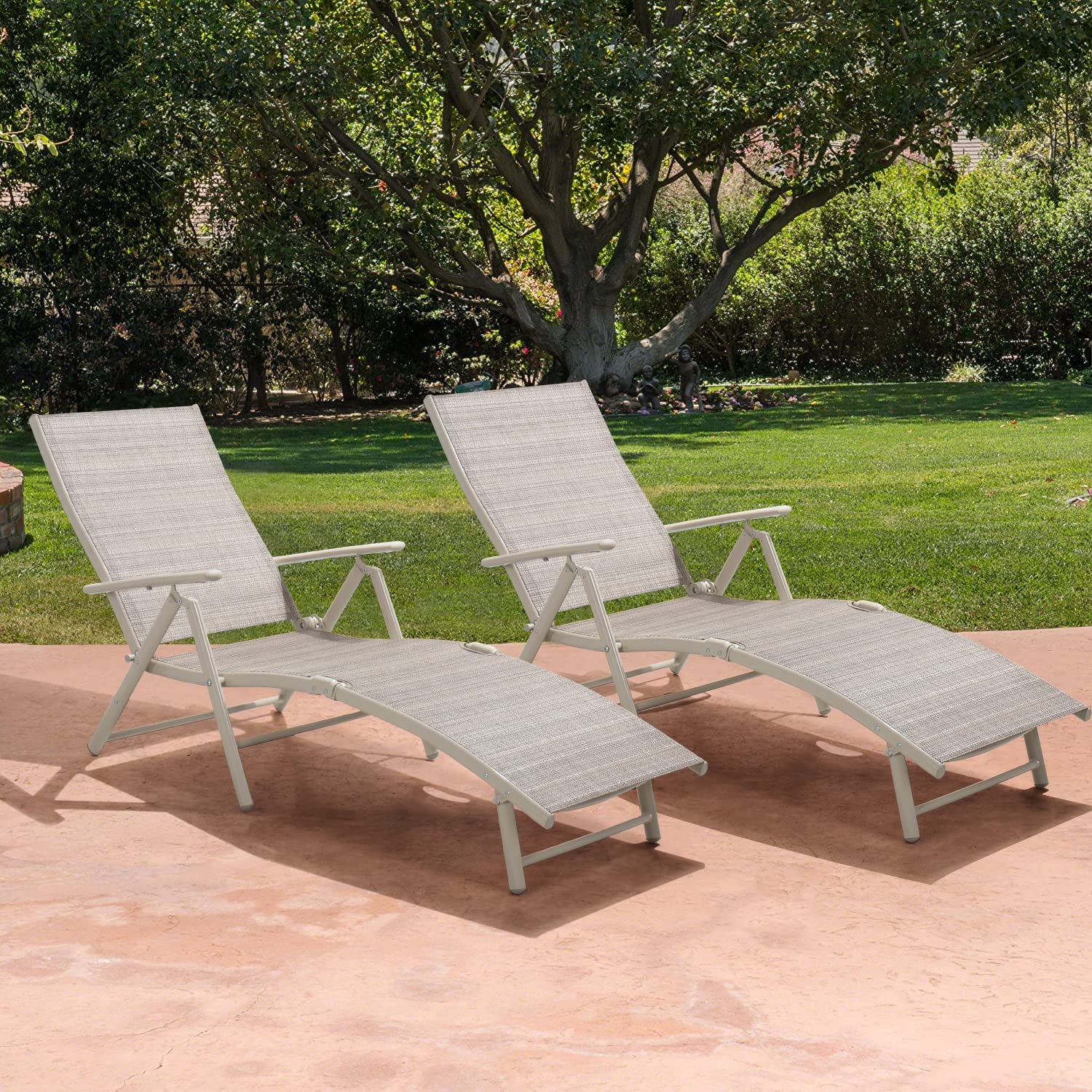 Devoko Adjustable Recliner Lounge Chairs Set of 2 - Outdoor Patio Chaise Lounge, Foldable Poolside Sunbathing Chair for Garden, Beach & Backyard (Beige) | Perfect for Relaxing by the Pool, Reading in the Garden or Sunbathing at the Beach