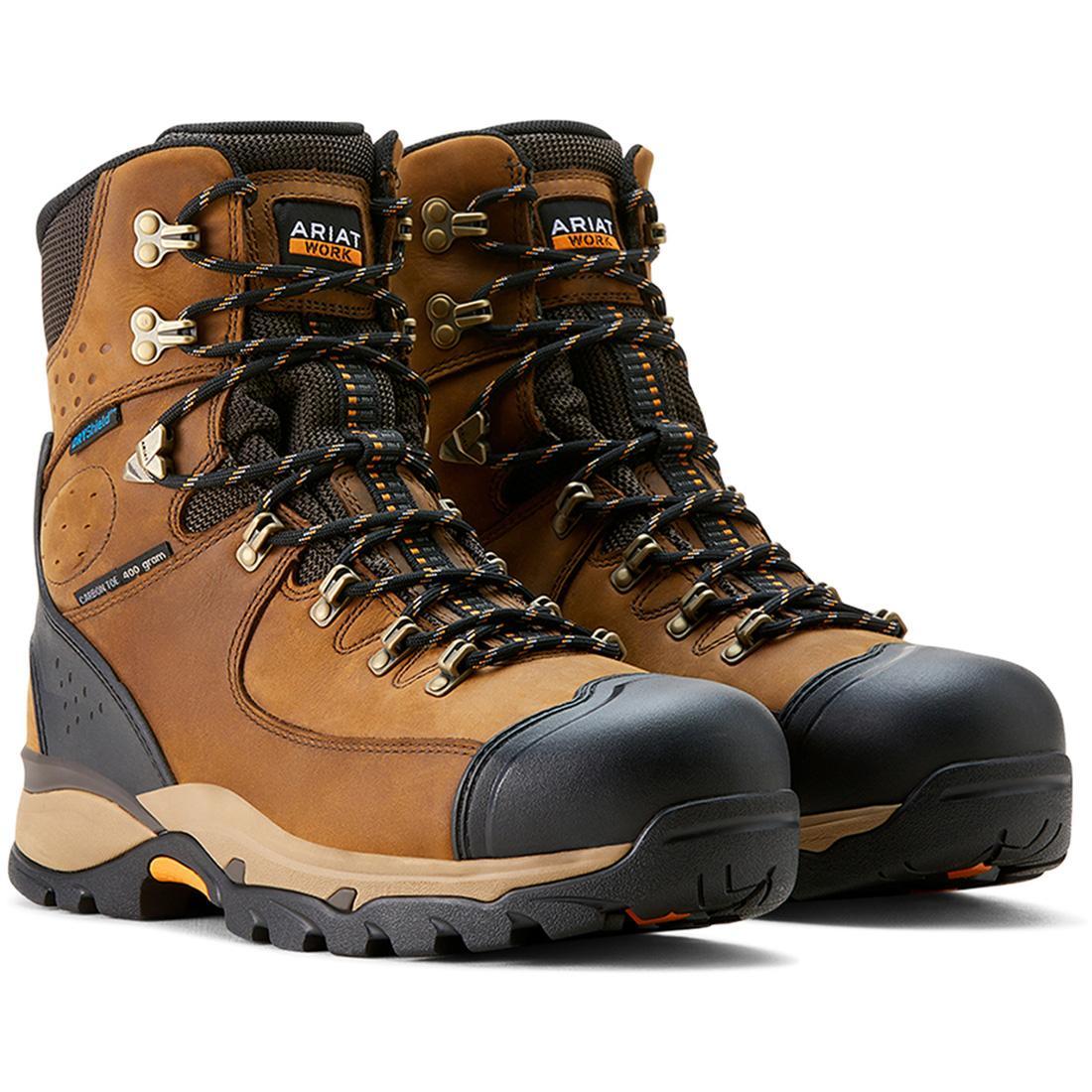 Endeavor 8 Inch Carbon Toe Waterproof Insulated Work Boots for Men - Dusted Brown Safety Shoes for Construction, Hiking & Outdoor Work - ASTM F2413 Compliant