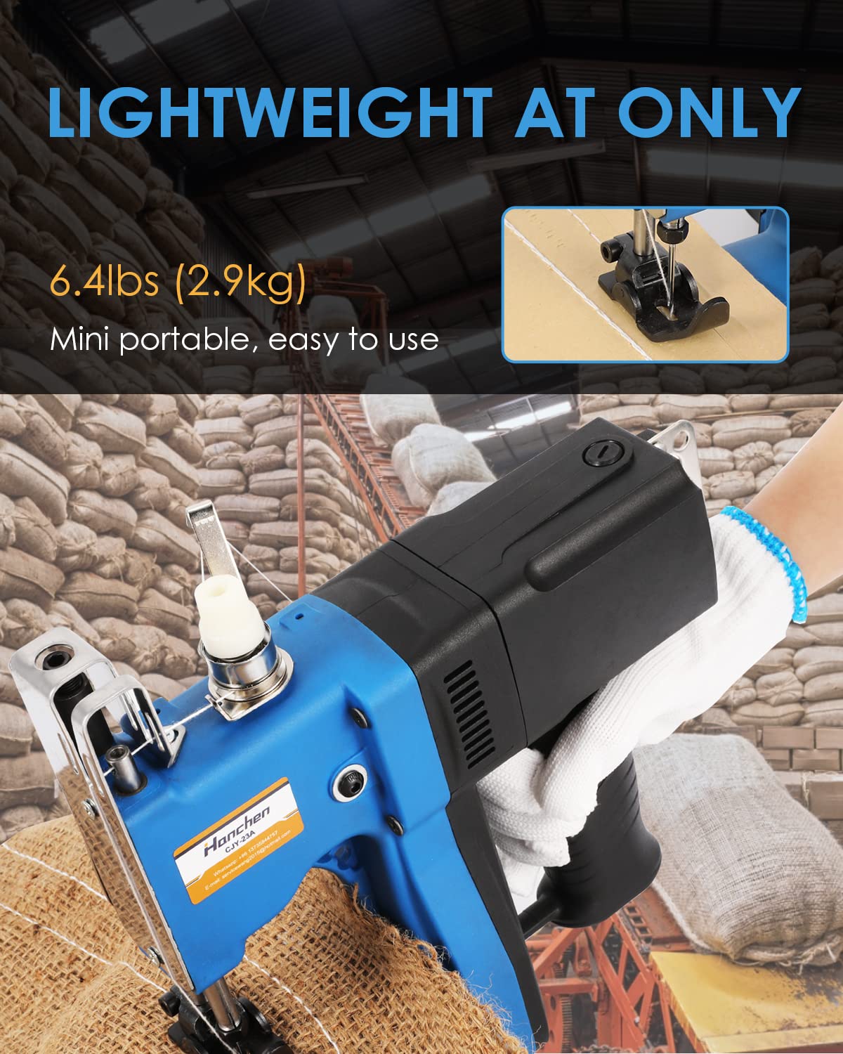 Hanchen Mini Electric Bag Closing Machine - 2.9KG Portable Bag Sewing Machine for Burlap, PP Woven & Kraft Paper Bags - Automatic Packing Machine with CE Certification (220V) - Perfect for Packaging Grains, Seeds, Coffee Beans & Agricultural Products