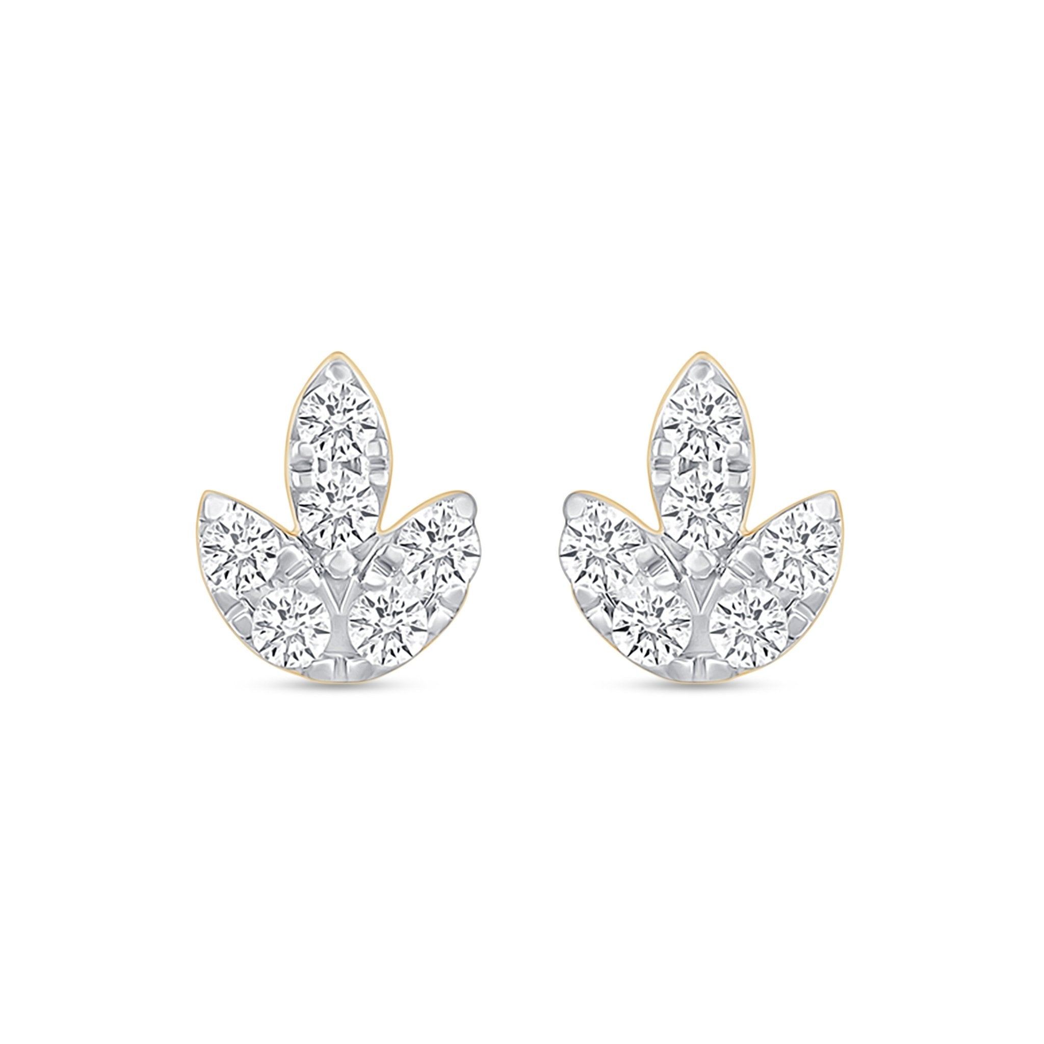 10k Yellow Gold Diamond Leaf Trio Earrings - Elegant Dainty Stud Earrings for Women, Perfect for Everyday Wear, Gifts & Special Occasions