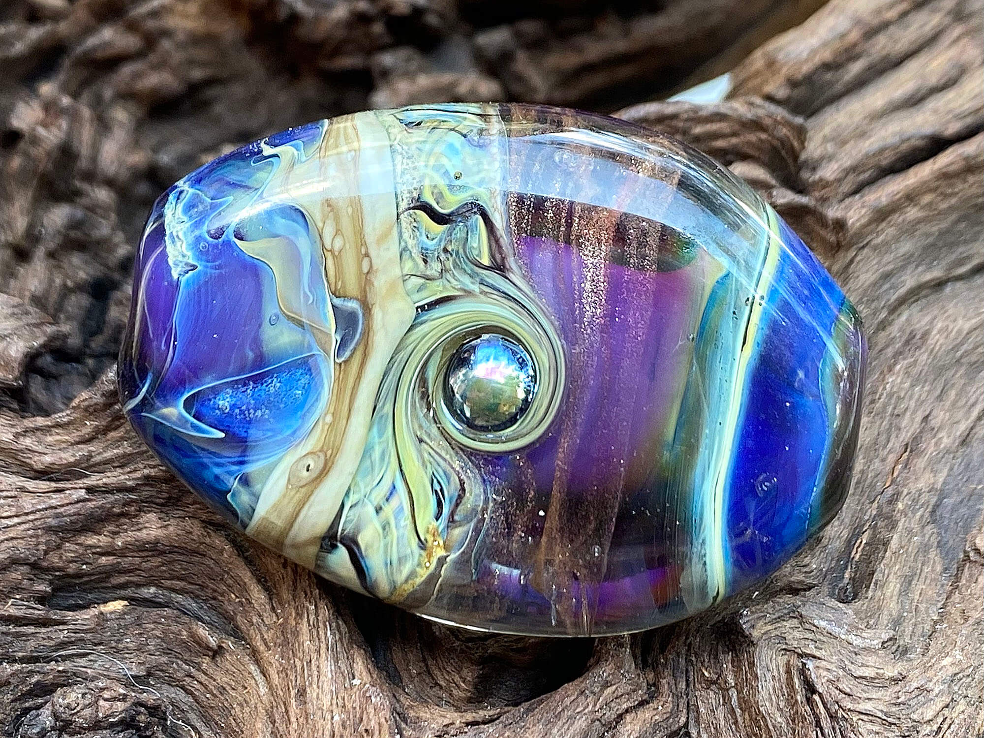 Handmade Blue Purple Organic Lampwork Glass Focal Bead for Jewelry Making - Perfect for Necklaces, Bracelets & DIY Craft Projects
