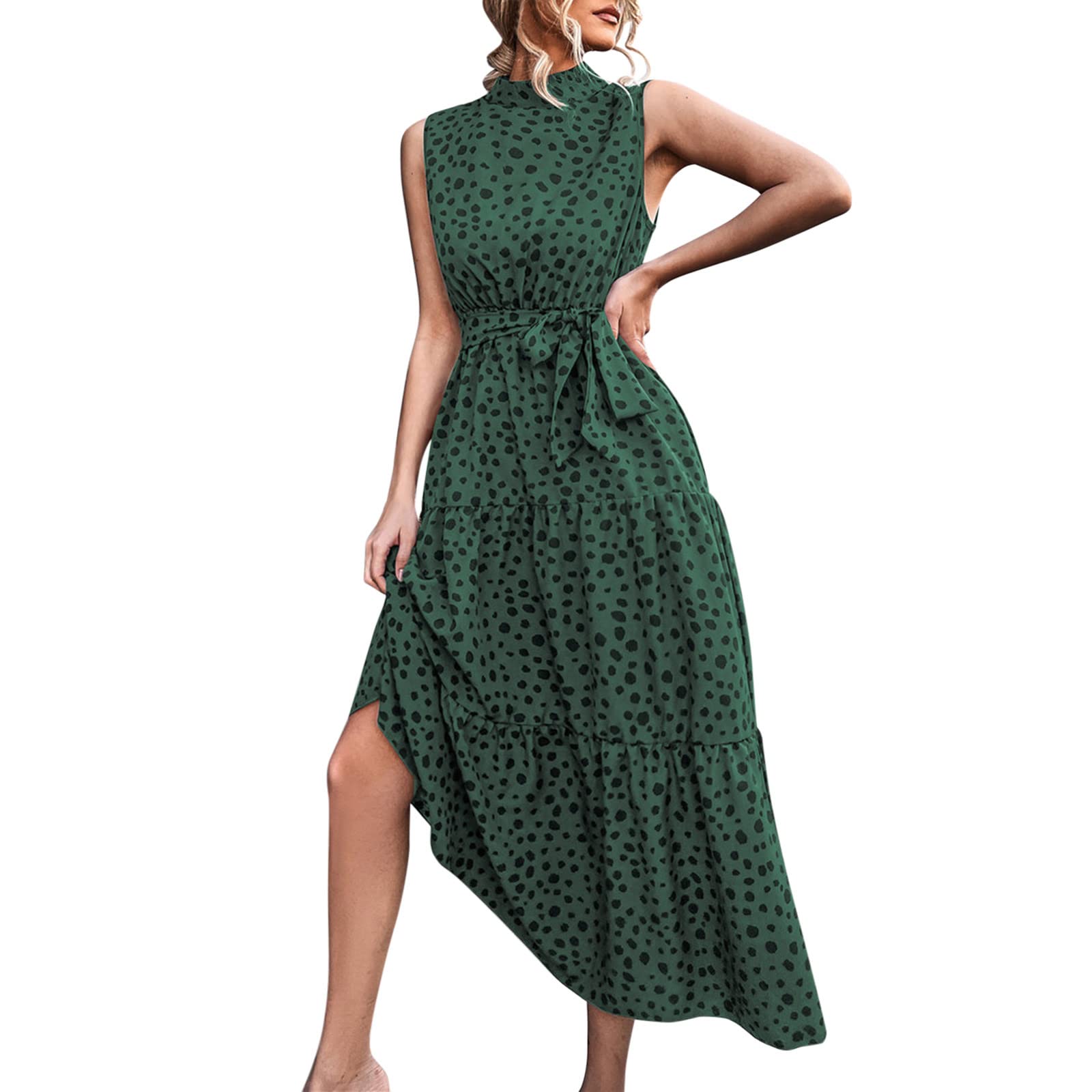 Women's Summer Leopard Print Sleeveless Dress - Round Neck Long Maxi Dress for Women Plus Size - Perfect for Beach Vacation, Date Night & Summer Outings