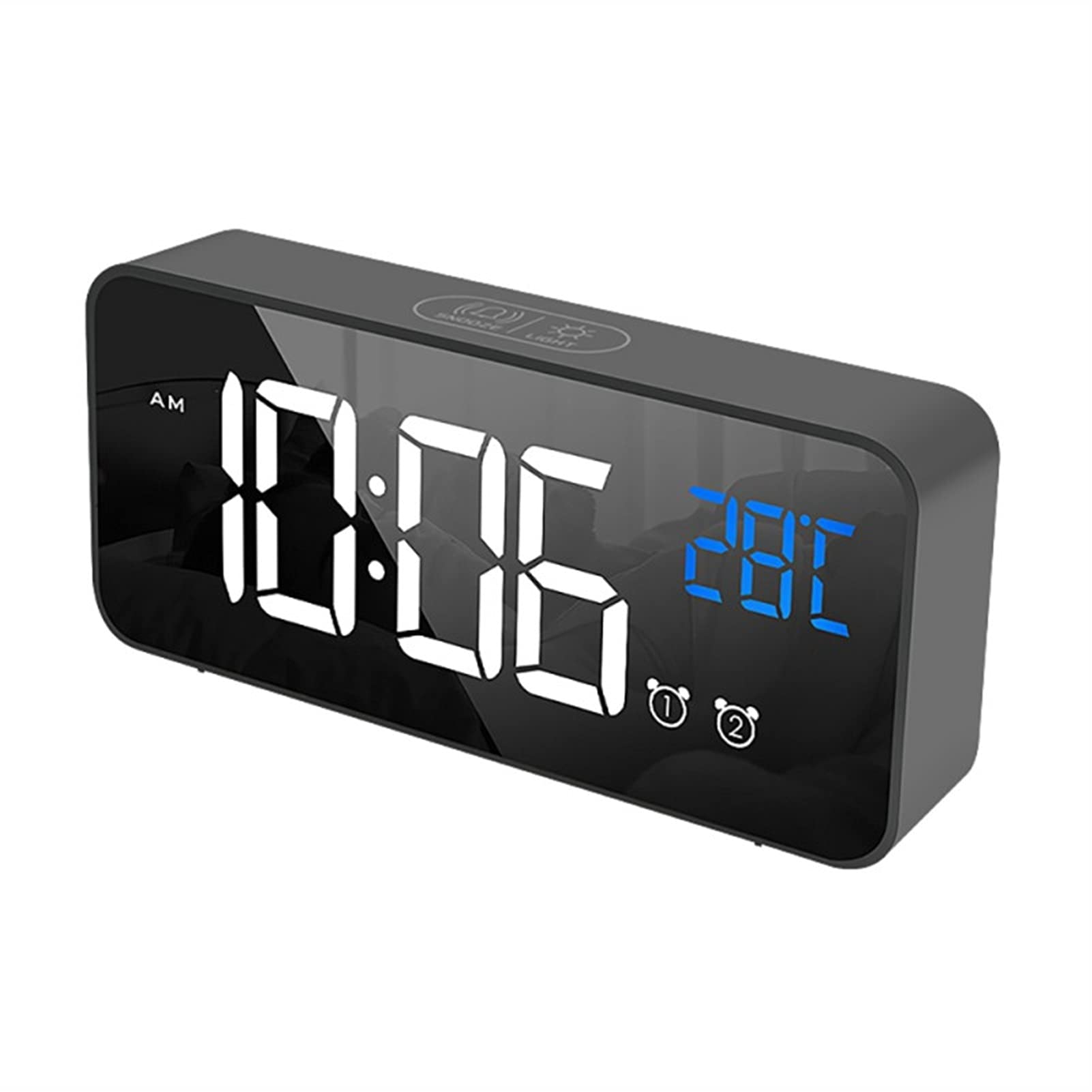 YYOUHE Digital Alarm Clock with LED Display, USB Port, Snooze Function & Mirror Finish - Stylish Electronic Desk Clock for Bedroom, Office, or Travel (Black)