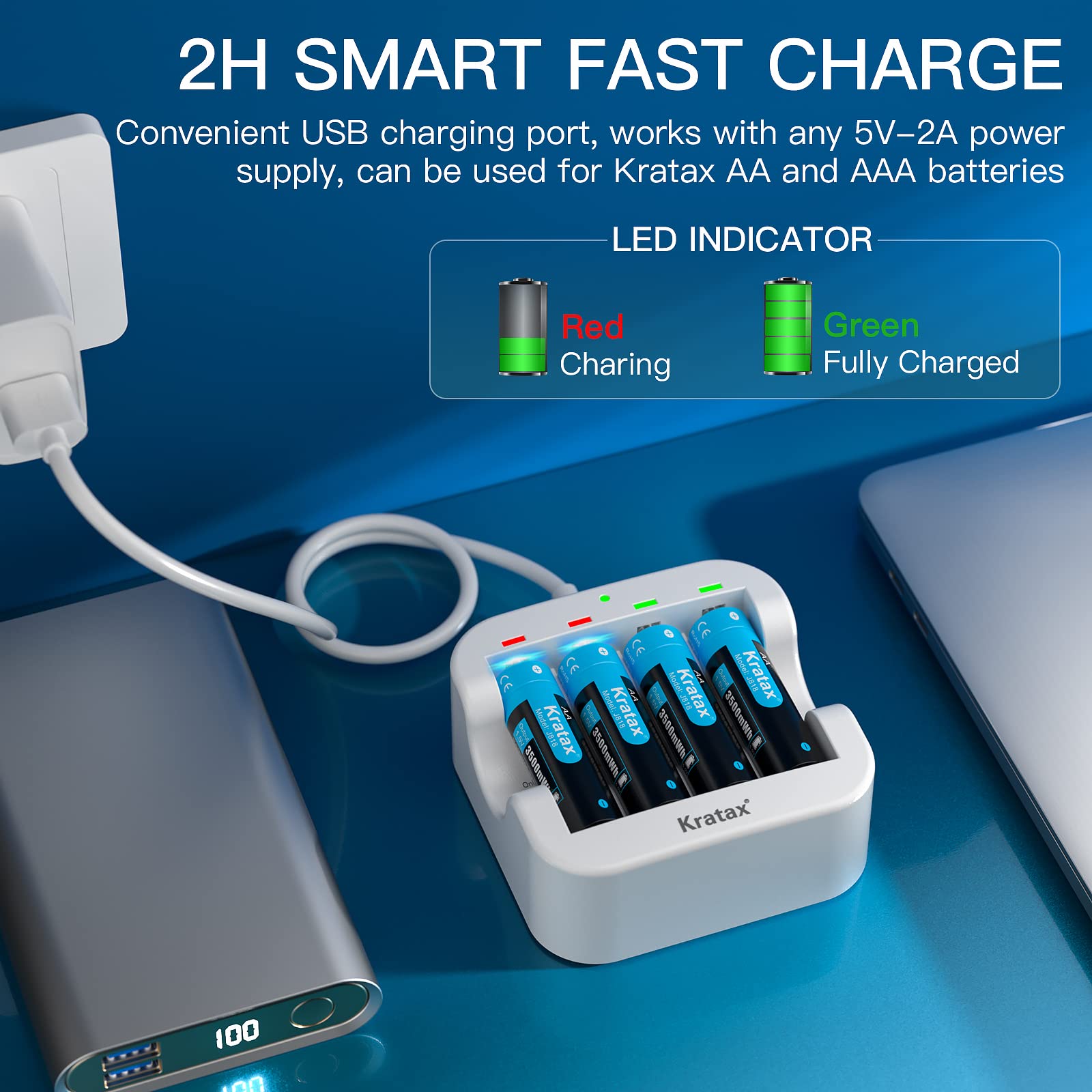 Kratax AA Rechargeable Lithium Batteries 3500mWh High Capacity - 12 Pack with Charger | 1.5V Constant Voltage, 1600 Cycles | Compatible with Xbox Controllers, Toys, Remote Controls, Flashlights | Perfect for Gaming, Home Electronics & Emergency Power Supply