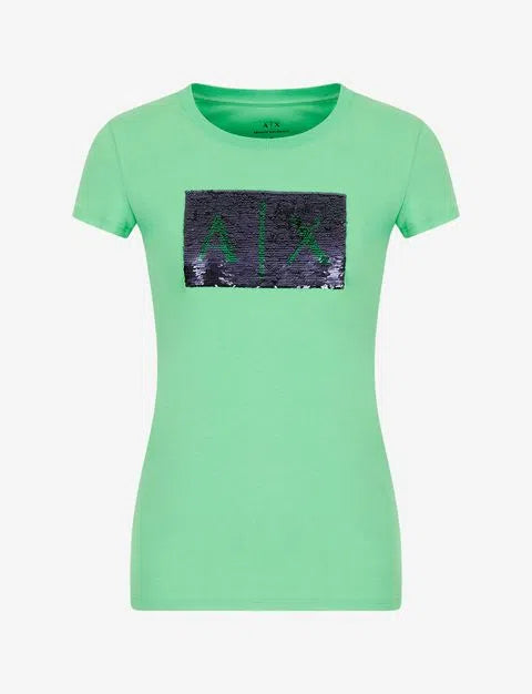 Armani Exchange 3D AX Green Women's T-Shirt | Fashion Casual Tee for Everyday Wear & Street Style Outfits
