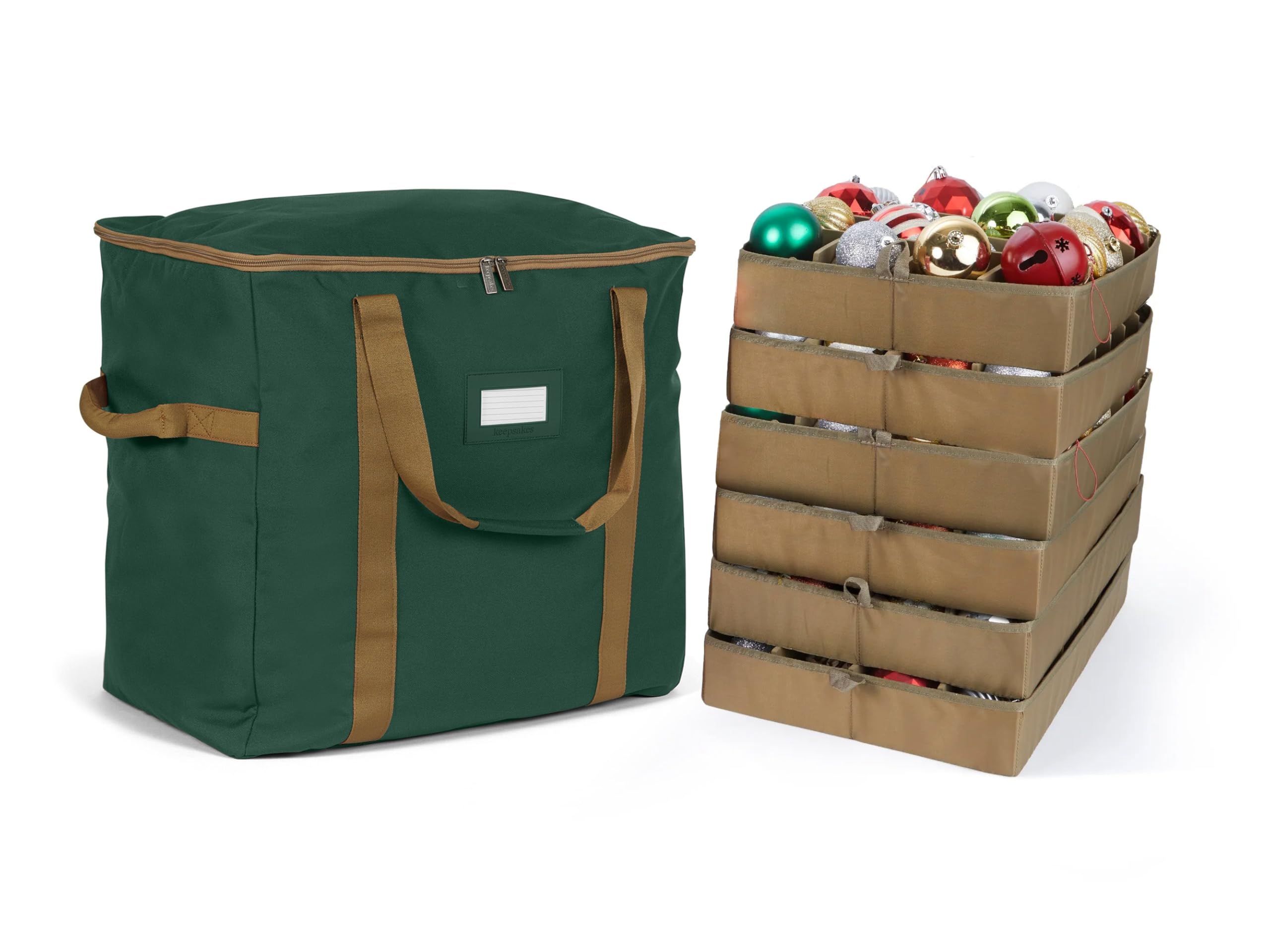 Covermates Keepsakes Adjustable Ornament Storage Bag with Carrying Handles & Padded Protection - Holiday Decor Organizer for Christmas Tree Ornaments, Wreaths & Seasonal Decorations - Green