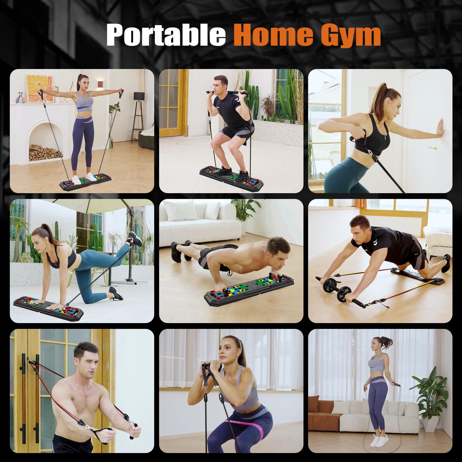 LALAHIGH All-in-One Home Gym Kit - Push-Up Board, Resistance Bands with Bar, Pilates Bar & Multi-Functional Training Board for Strength Training | Perfect for Home Workouts, Full-Body Exercise & Fitness Enthusiasts