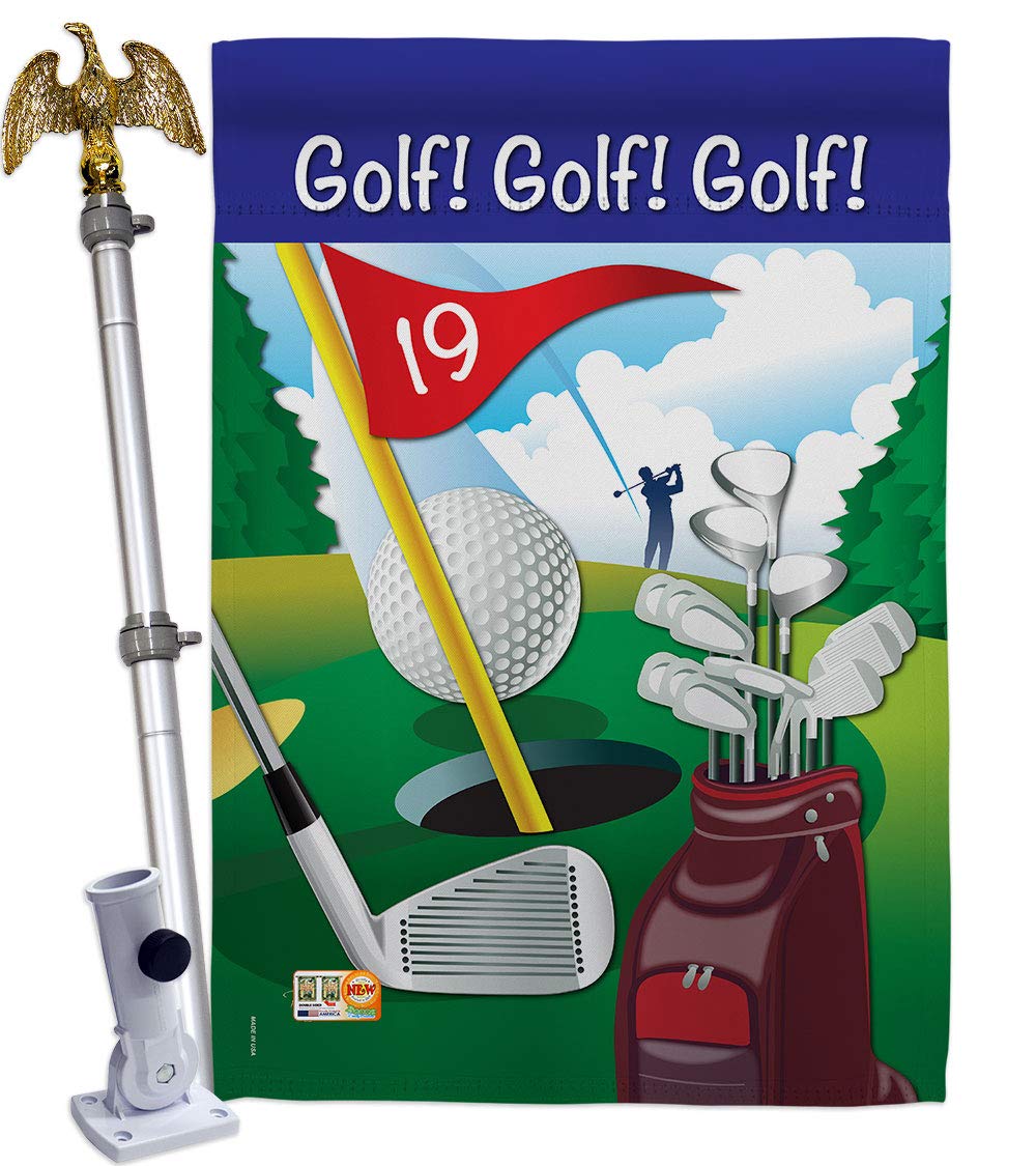 Golf Sports Vertical House Flag Set 28x40