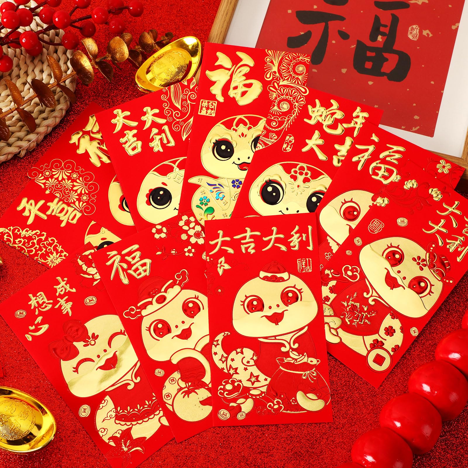 2025 Chinese New Year Red Envelopes - 54PCS Snake Year Lucky Money Envelopes with Gold Foil, 12 Festive Designs for Lunar New Year Gifts | Perfect for Spring Festival Celebrations, Family Gatherings & Fortune Giving