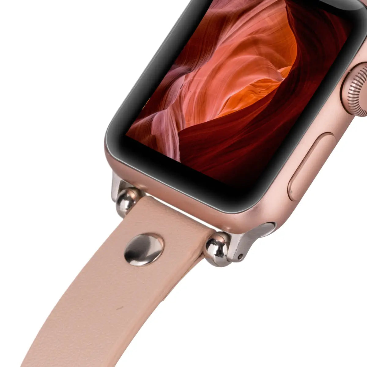 Ultra Slim Nude Pink Leather Apple Watch Band with Silver Rivet - Stylish & Comfortable for Workouts, Office & Everyday Wear