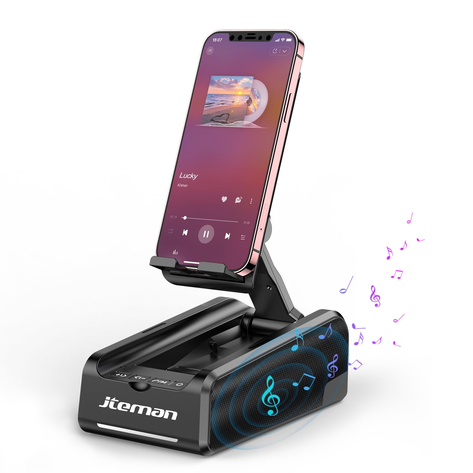 JTEMAN Wireless Bluetooth Speaker with Phone Stand - Portable Desktop Speaker for Kitchen, Office, Travel - Perfect Gift for Women and Men - Enjoy Music While Cooking, Working or Relaxing
