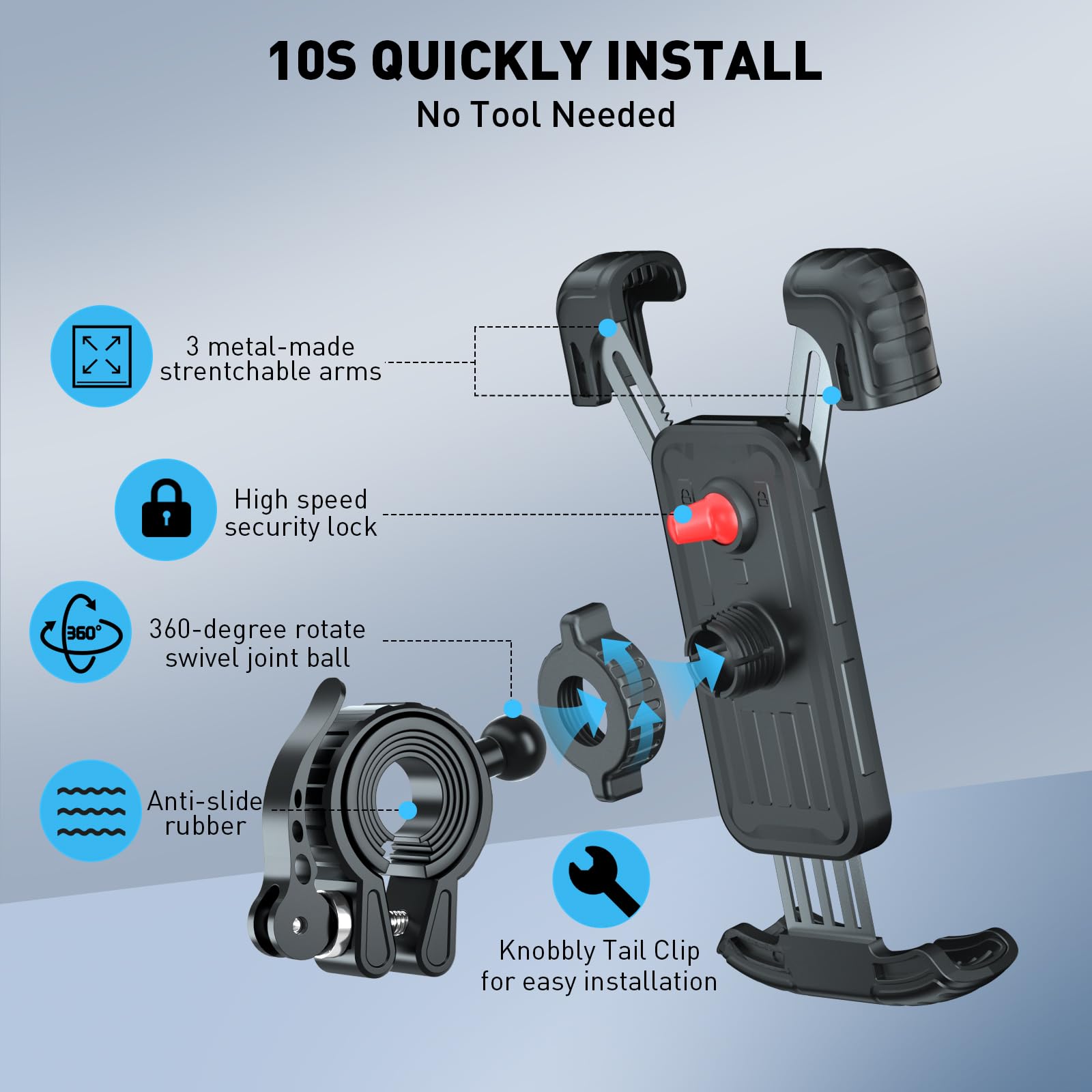Hiboy 360° Rotatable Universal Bike Phone Holder - Anti-Shake Motorcycle & Bicycle Handlebar Mount for 5.1-6.8