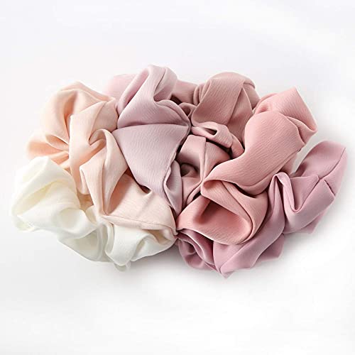 Belicia Satin Hair Scrunchies 6 Pack - Soft Elastic Hair Ties for Women & Girls, Pink Solid Ponytail Holders, Gentle No-Slip Hair Accessories for Daily Use, Workout, and Special Occasions