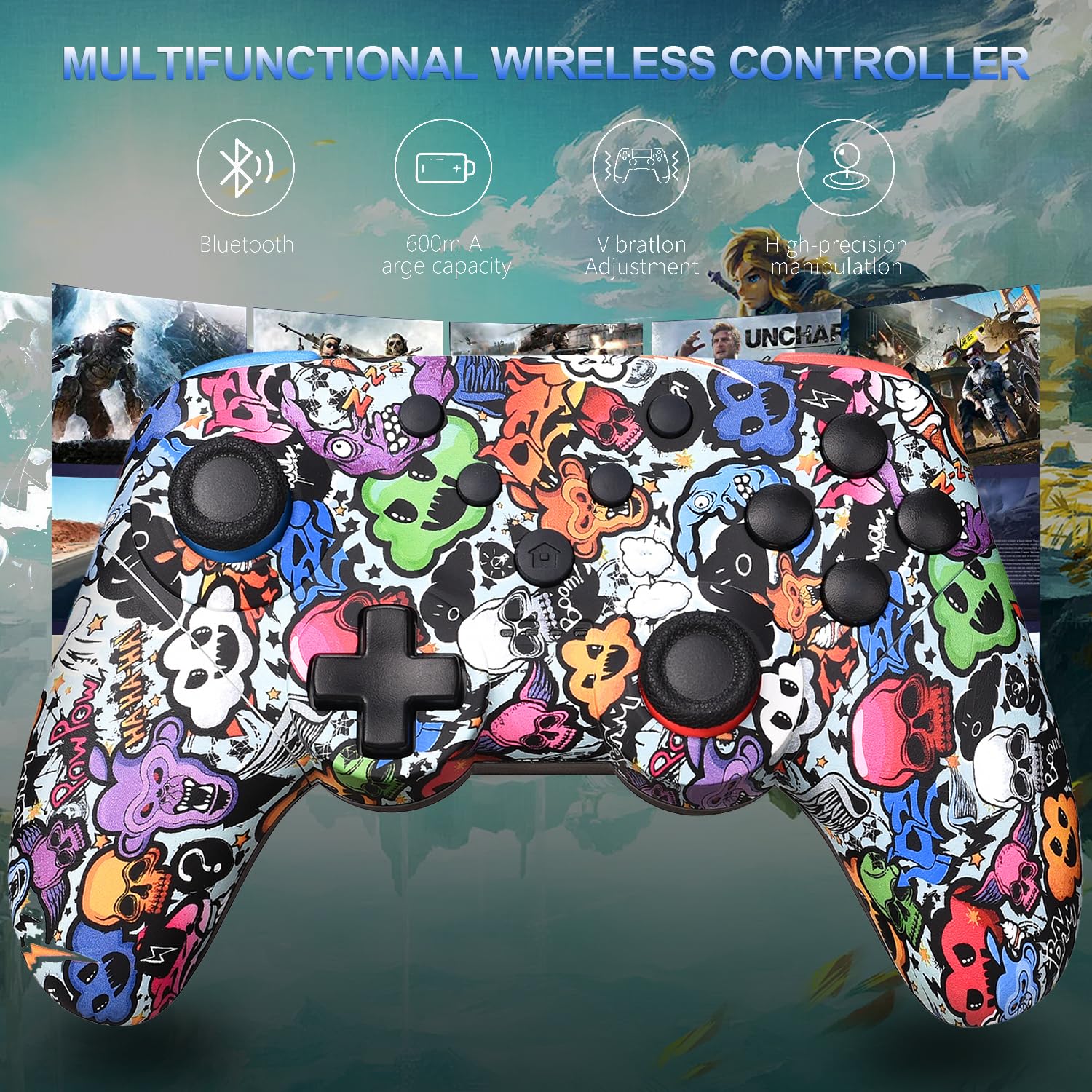 Wireless Controller for Nintendo Switch/Switch Lite/Switch OLED - Compatible with Windows PC, iOS & Android Devices - Dual Shock Vibration, One-Key Pairing, Wake-Up Function, Turbo Mode & Screenshot Button - Perfect for Gaming at Home, Travel or Online Multiplayer Battles